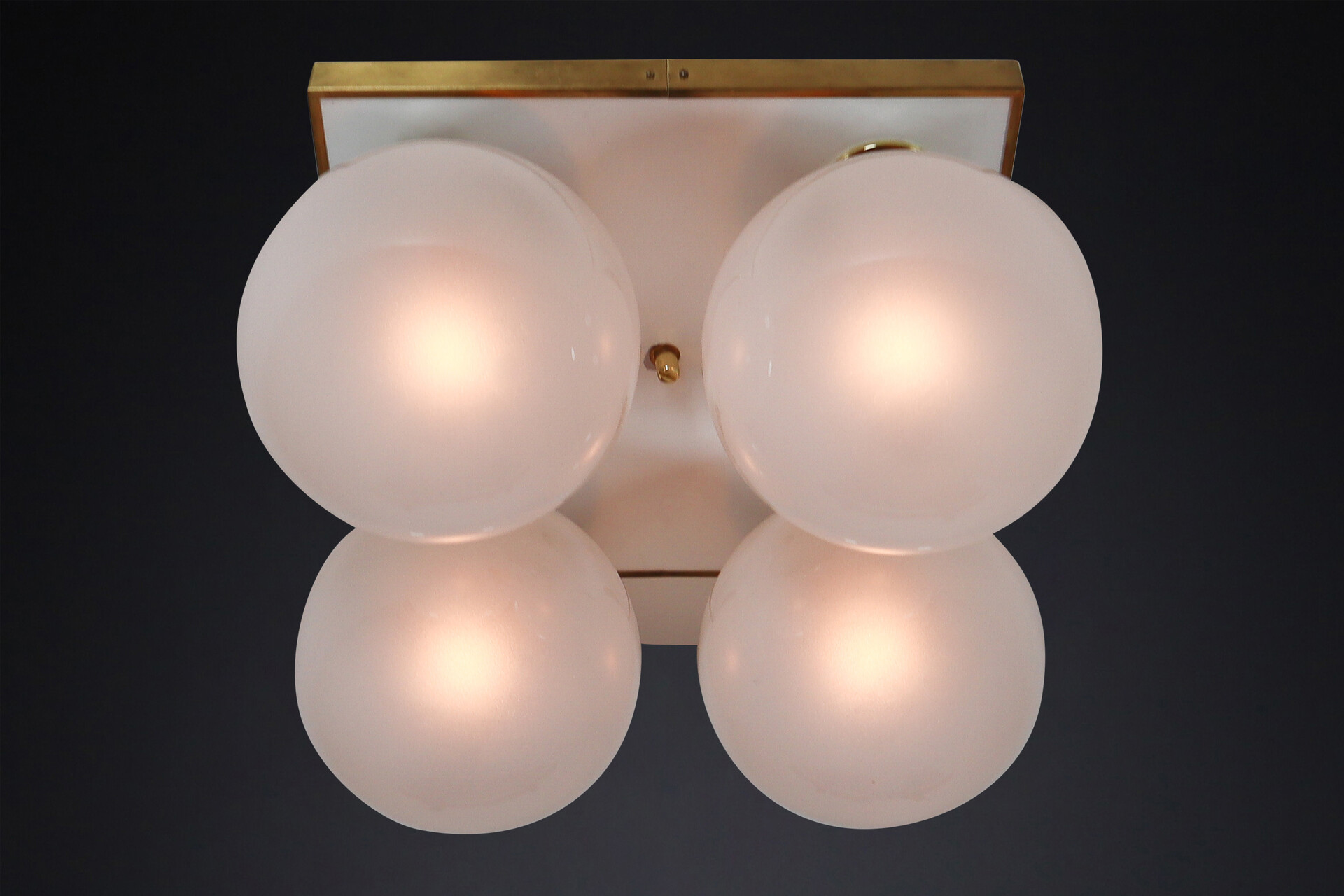 Mid century modern Ceiling lights with Four Pearl White Glass Globes ,1970s Mid-20th century