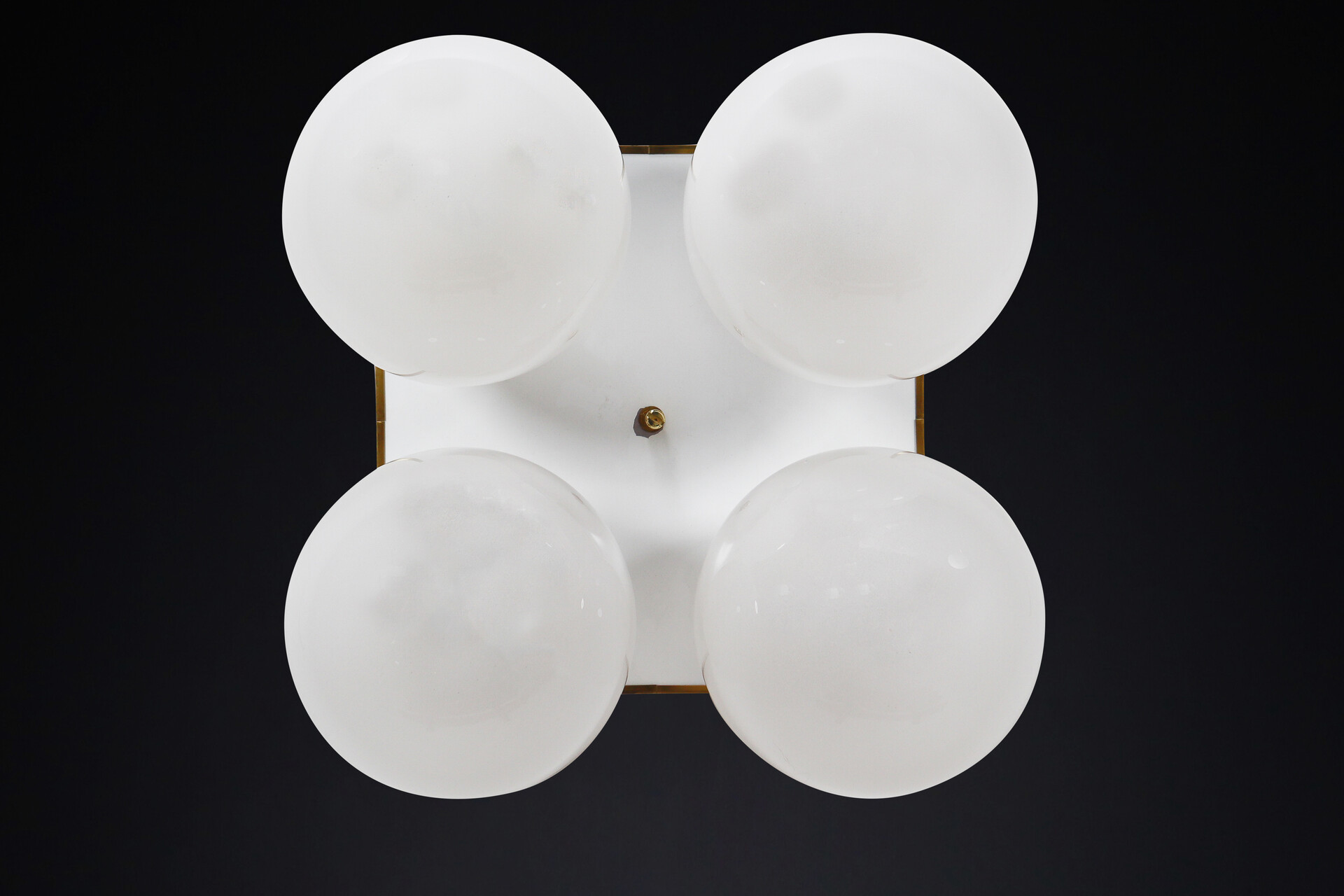 Mid century modern Ceiling lights with Four Pearl White Glass Globes ,1970s Mid-20th century