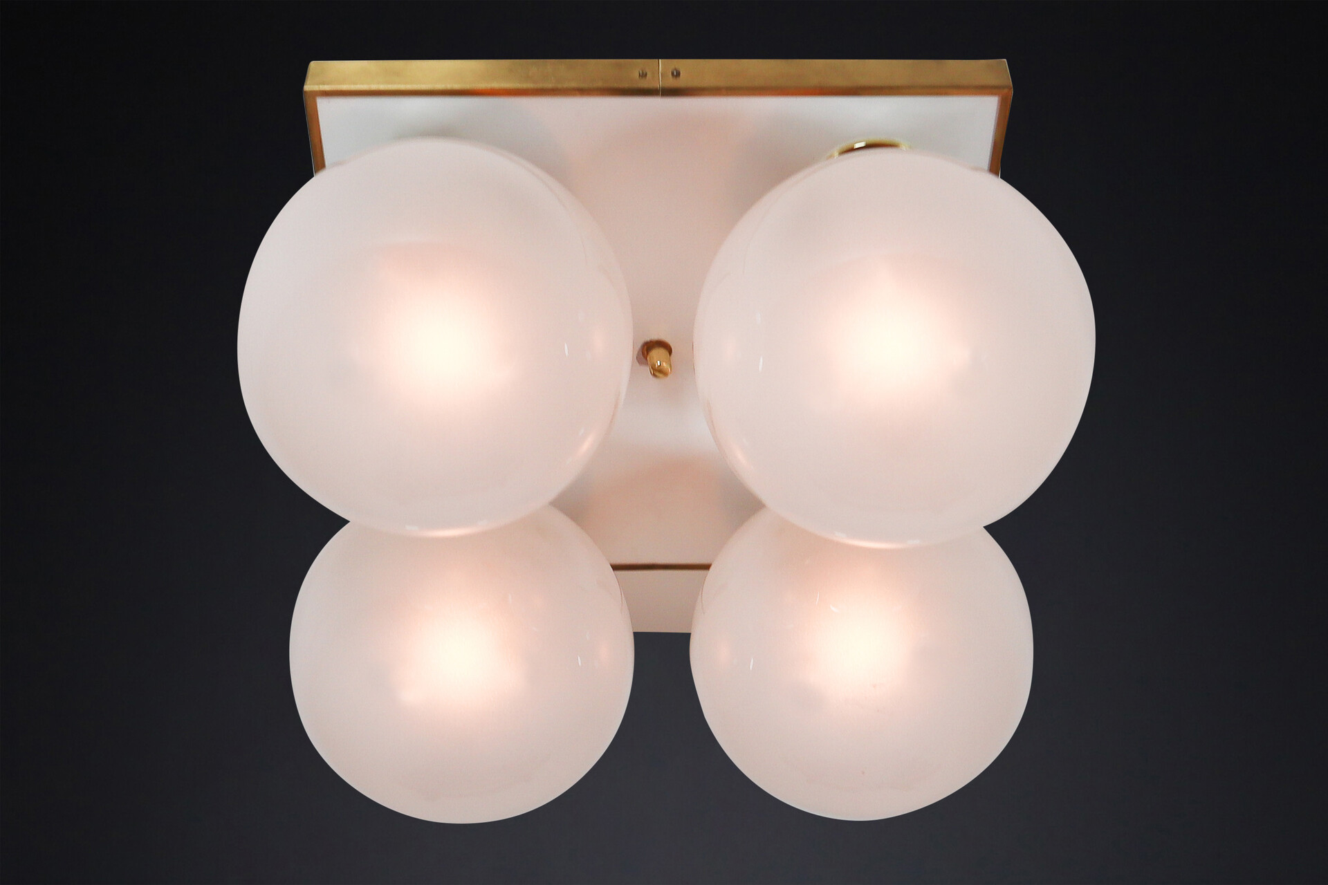 Mid century modern Ceiling lights with Four Pearl White Glass Globes ,1970s Mid-20th century