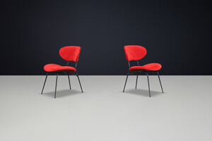 Mid century modern Chairs by Gastone Rinaldi with original red teddy fabric , Italy 1960s Mid-20th century