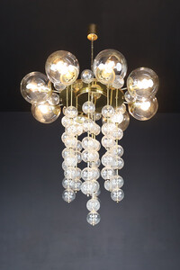 Mid century modern Chandelier with Brass Fixture and Hand-Blowed Glass Globes Mid-20th century