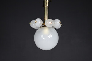 Mid century modern Chandeliers with Brass Fixture and hand-blowed frosted glass globes Mid-20th century