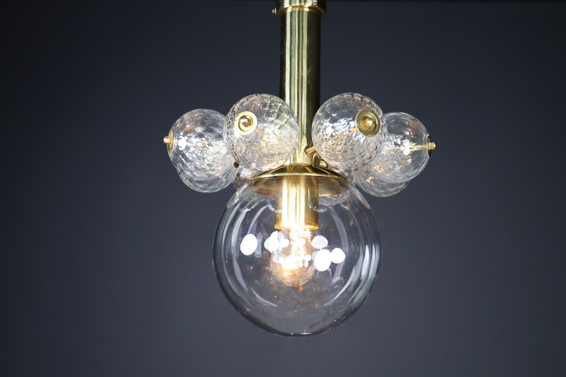 Mid century modern Chandeliers with Brass Fixture and hand-blowed glass globe Mid-20th century