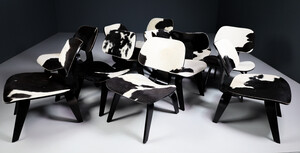Mid century modern Charles & Ray Eames Design LCW Lounge Chair with black and withe cowhide Late-20th century