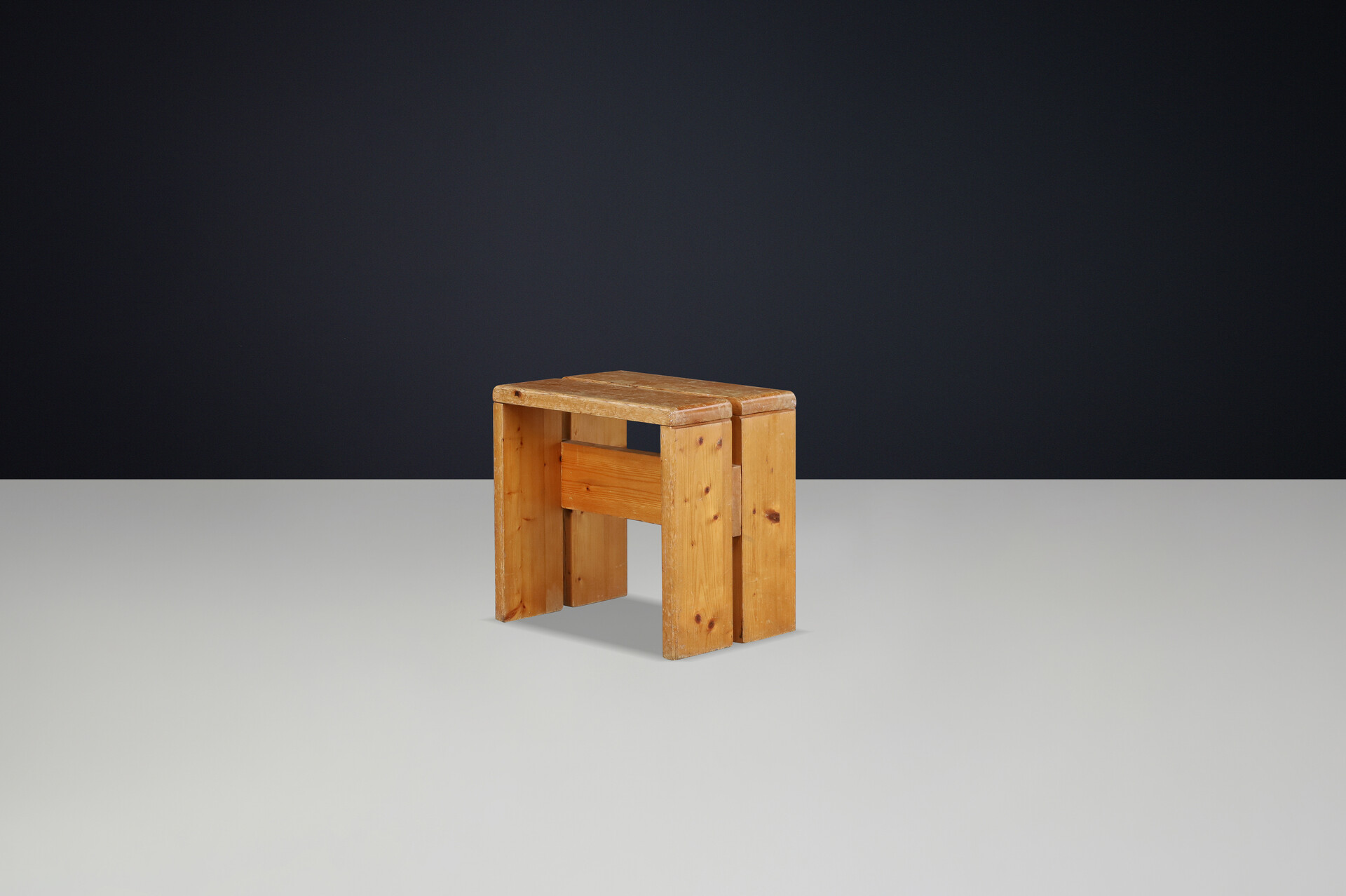Mid century modern Charlotte Perriand Mid-Century Pine Stool, Les Arcs Ski Resort, 1960s Late-20th century