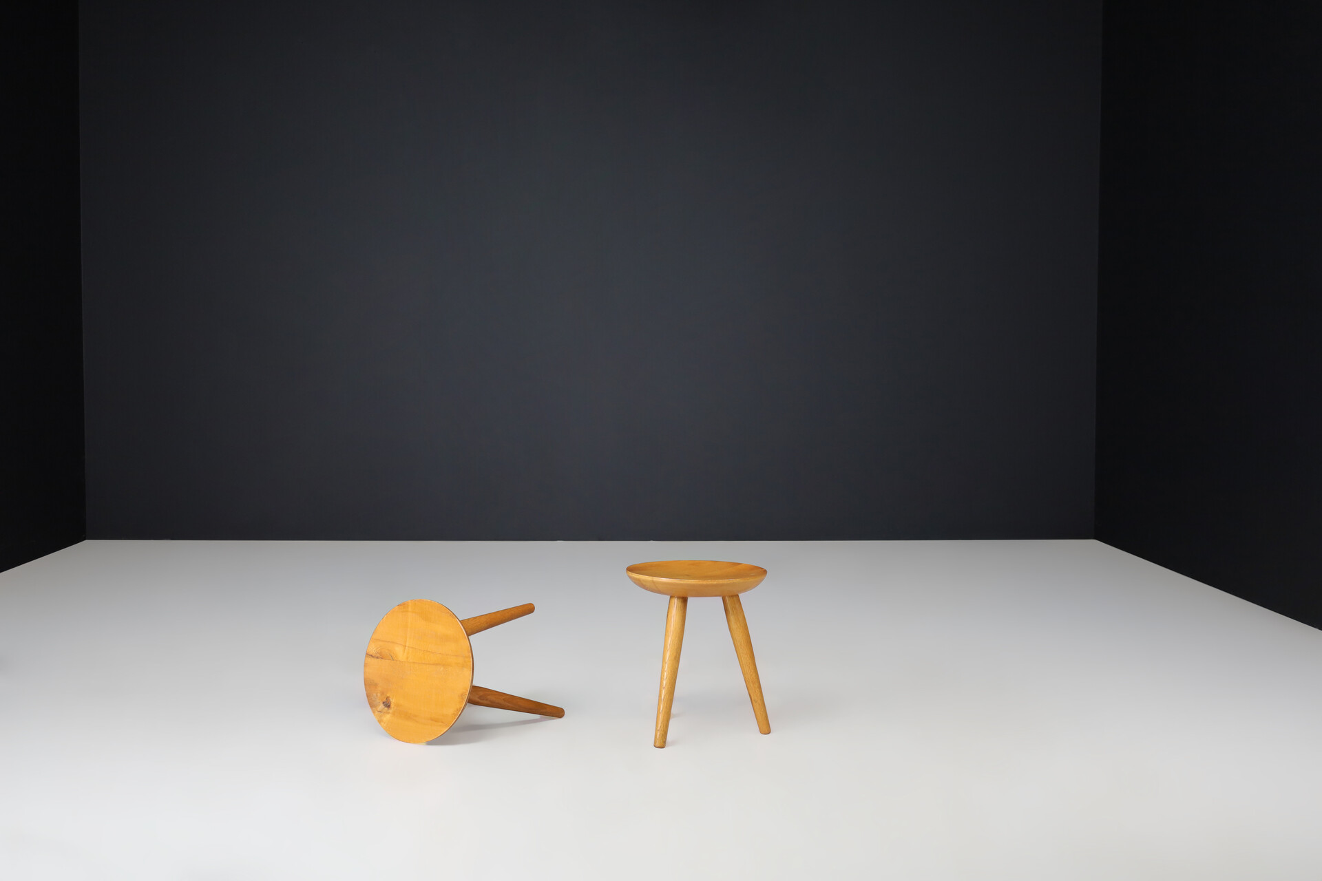 Mid century modern Charlotte Perriand style ash stools, France 1950s Mid-20th century