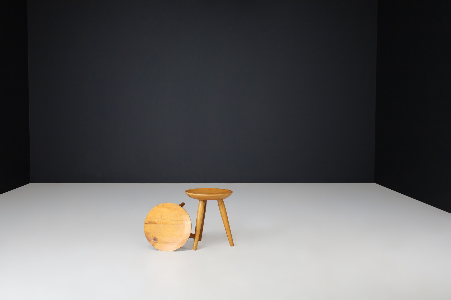 Mid century modern Charlotte Perriand style ash stools, France 1950s Mid-20th century