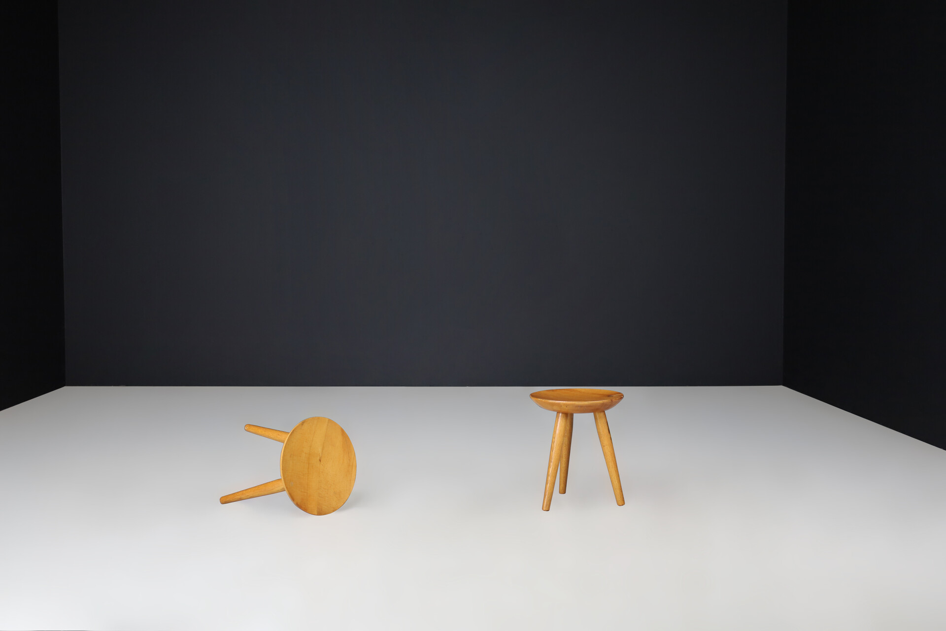 Mid century modern Charlotte Perriand style ash stools, France 1950s Mid-20th century