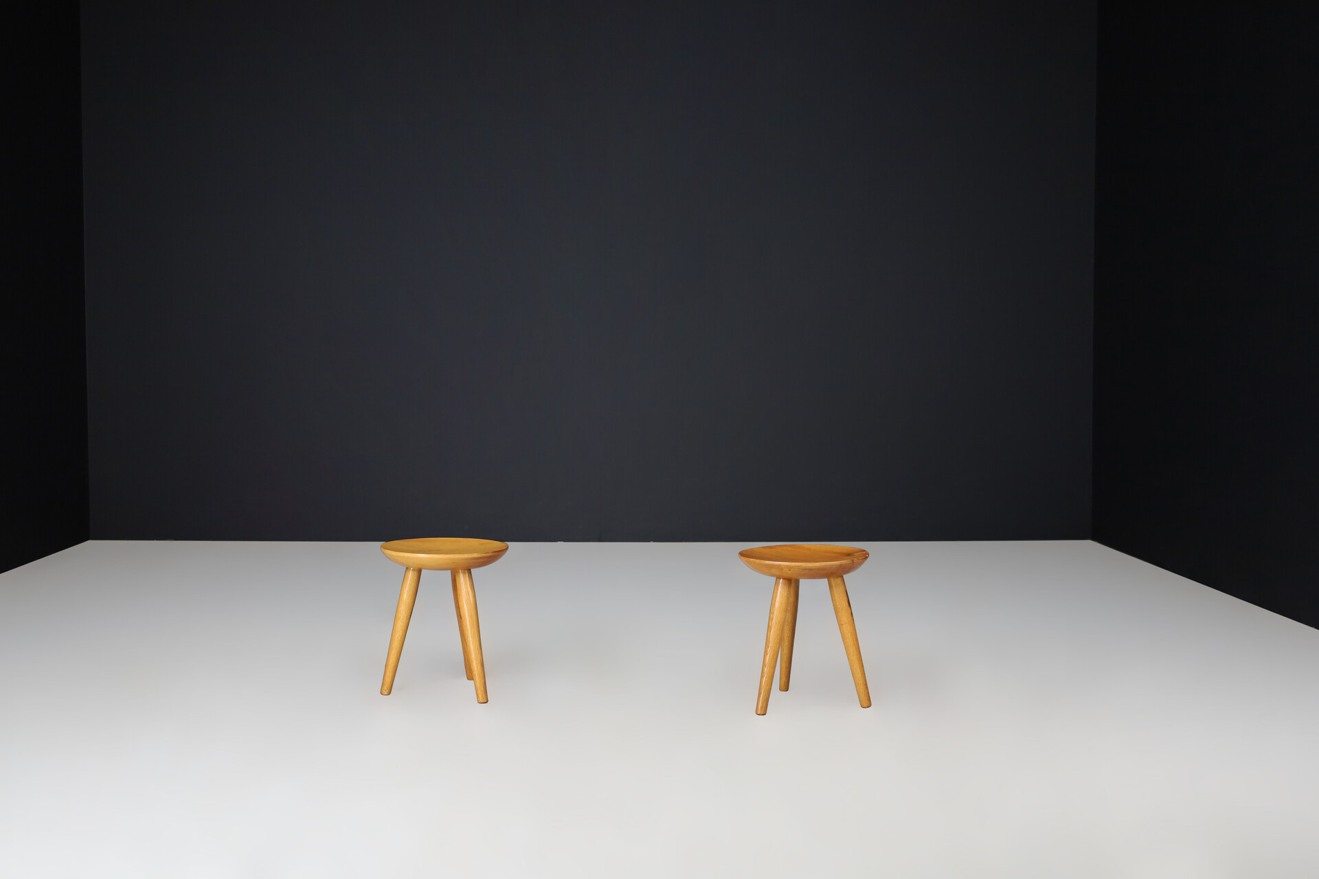 Mid century modern Charlotte Perriand style ash stools, France 1950s Mid-20th century