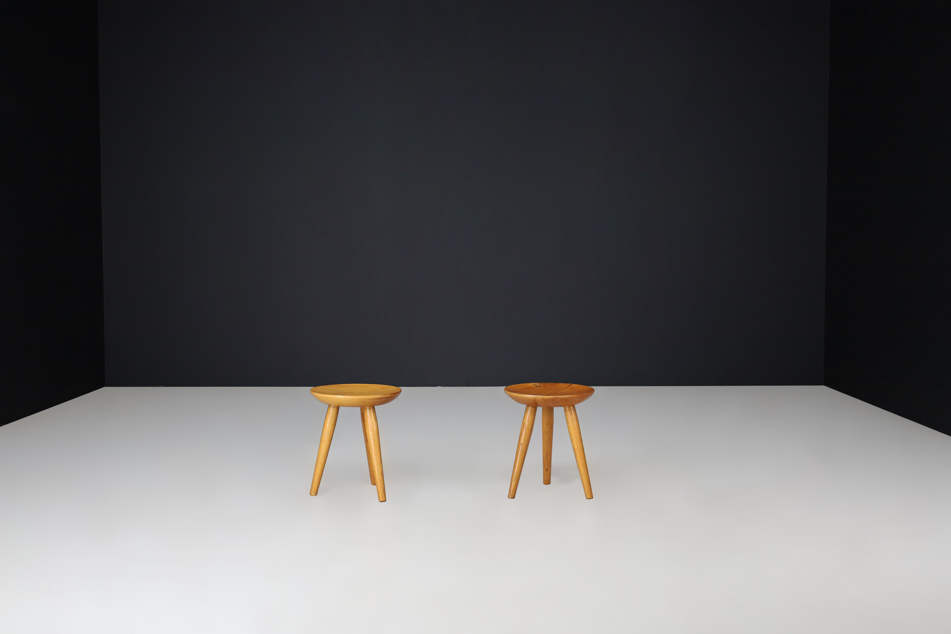 Mid century modern Charlotte Perriand style ash stools, France 1950s Mid-20th century