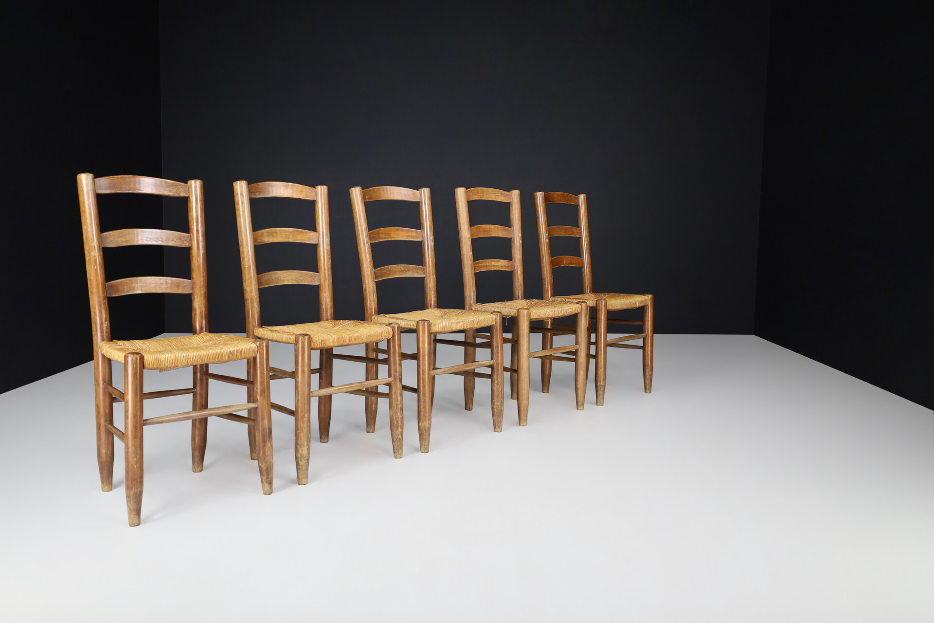 Mid century modern Charlotte Perriand Style Dining Chairs, France 1950s Mid-20th century