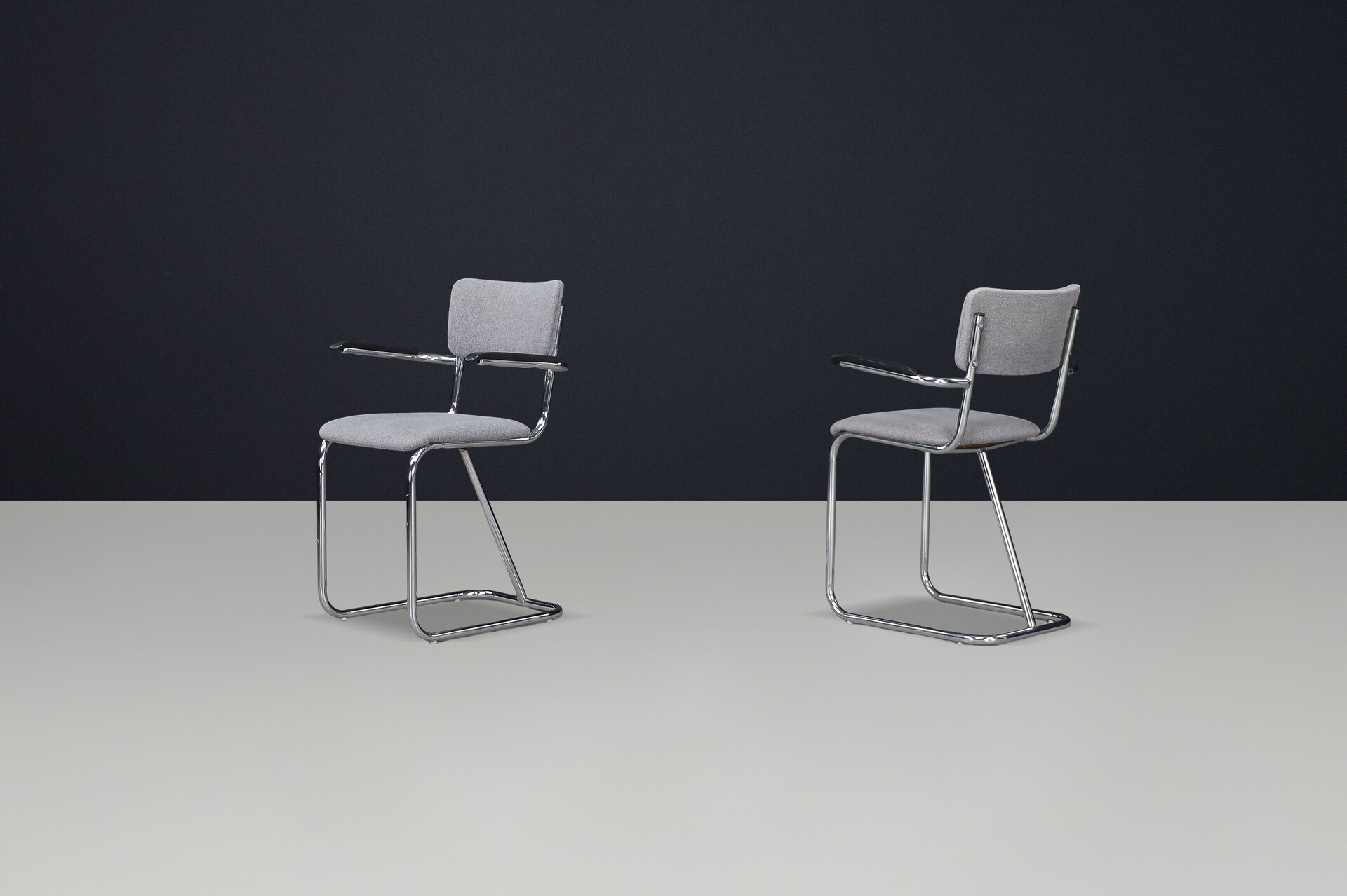 Mid century modern Chrome Dutch Gispen side Chairs, The Netherlands 1970s Late-20th century