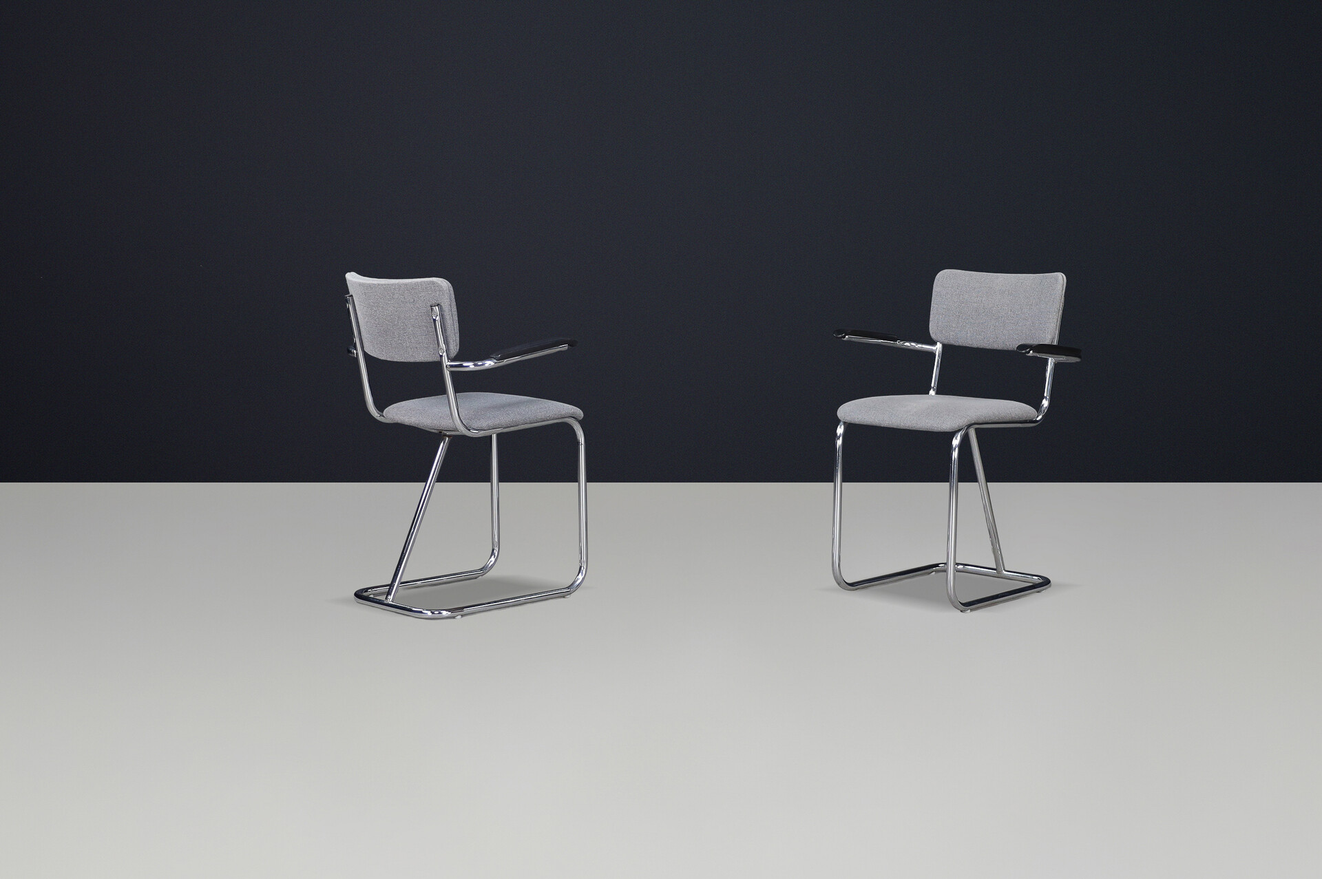 Mid century modern Chrome Dutch Gispen side Chairs, The Netherlands 1970s Late-20th century