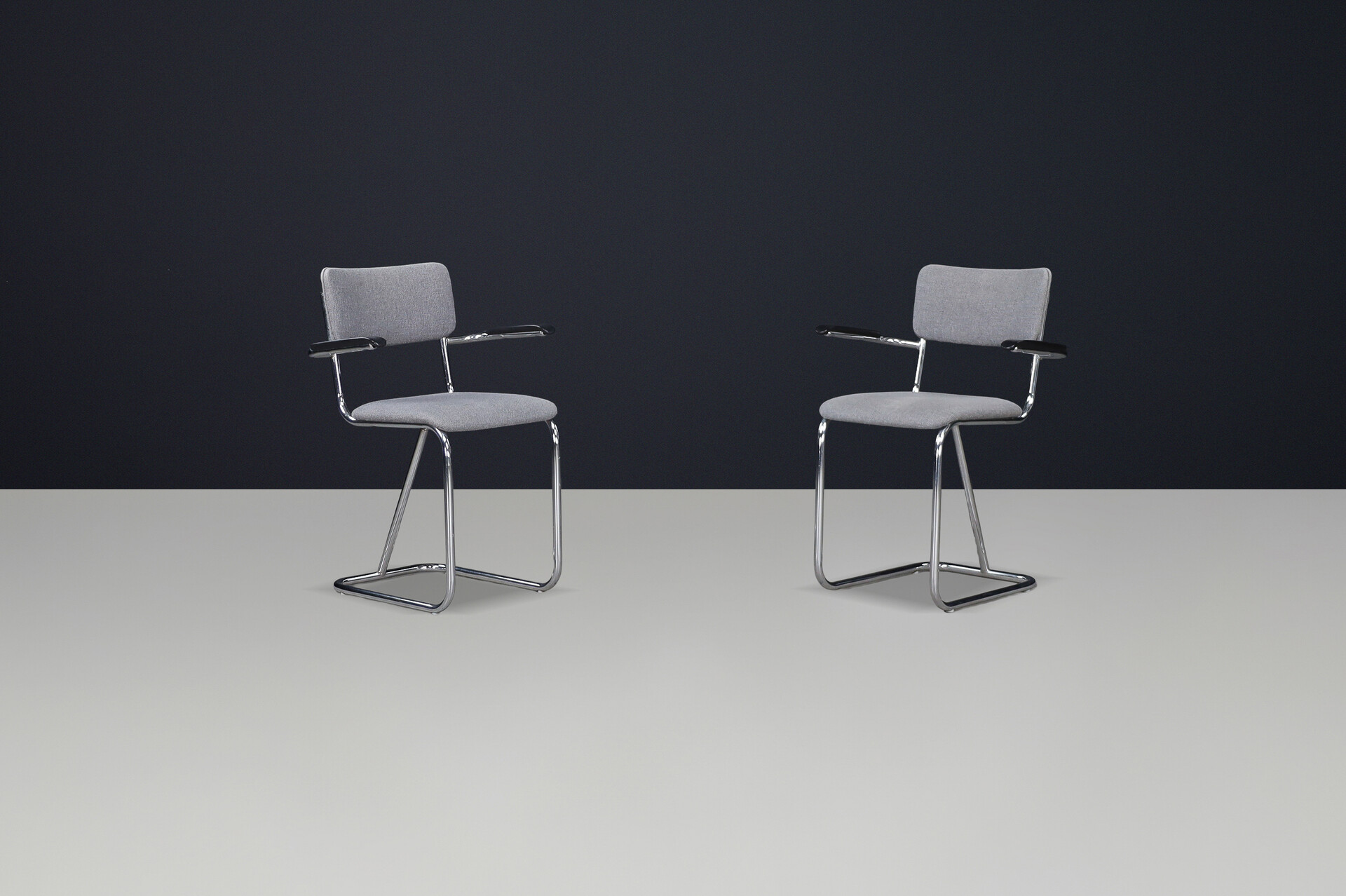 Mid century modern Chrome Dutch Gispen side Chairs, The Netherlands 1970s Late-20th century