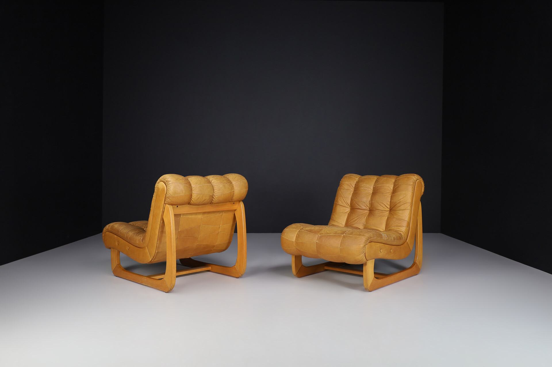 Mid century modern Cognac Leather lounge Chairs Germany 1970s Late-20th century