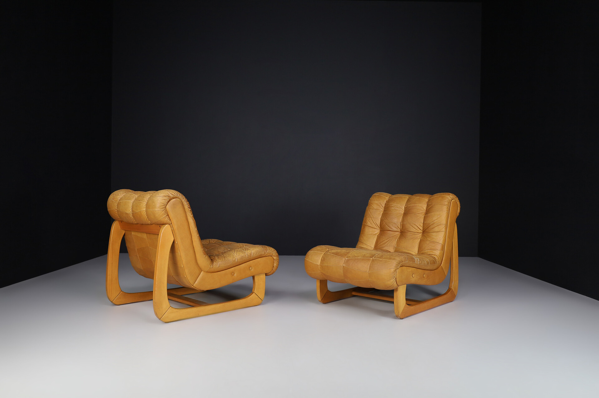 Mid century modern Cognac Leather lounge Chairs Germany 1970s Late-20th century