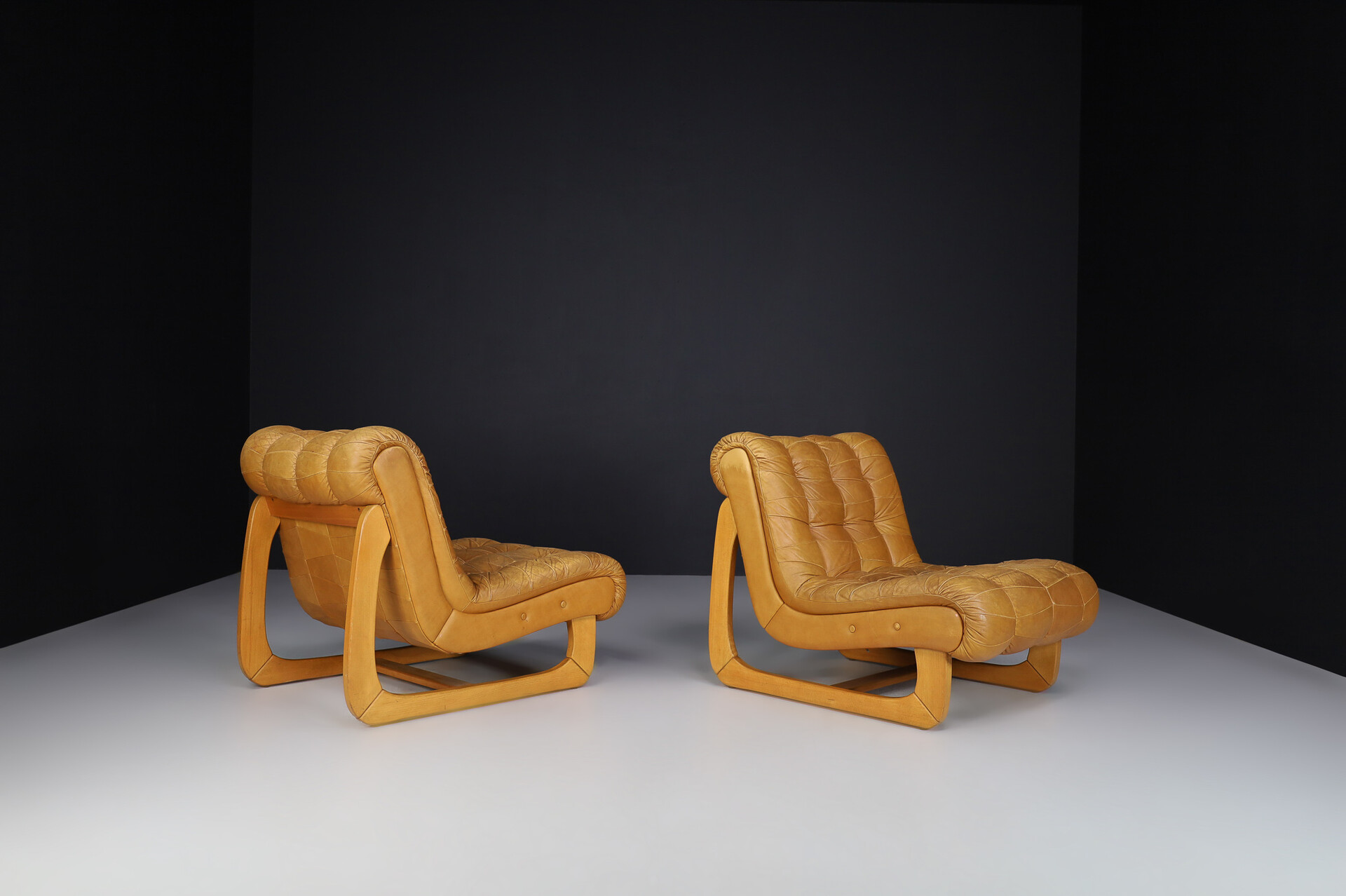 Mid century modern Cognac Leather lounge Chairs Germany 1970s Late-20th century