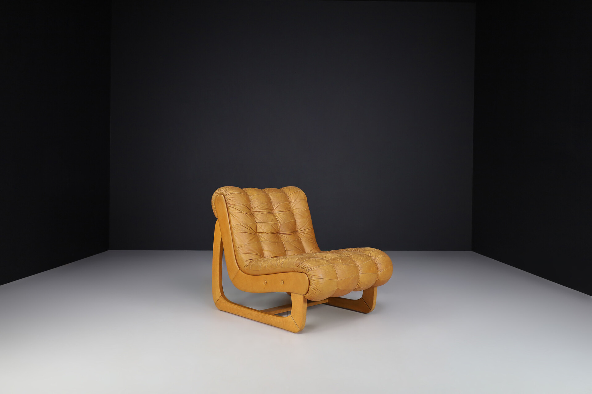 Mid century modern Cognac Leather lounge Chairs Germany 1970s Late-20th century