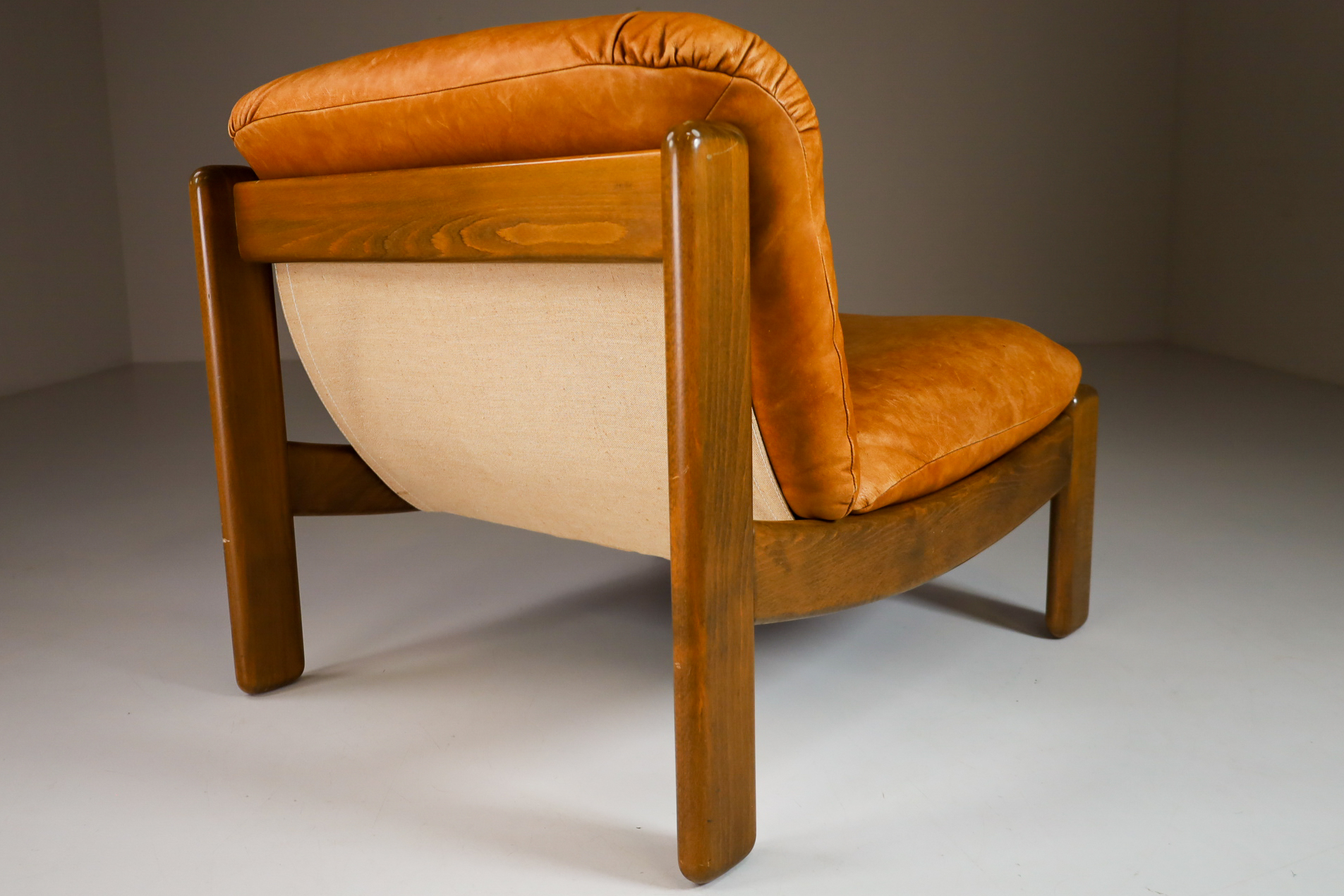 Mid century modern Cognac Leather Lounge Chairs / sectional sofa By Carl Straub Germany Mid-20th century