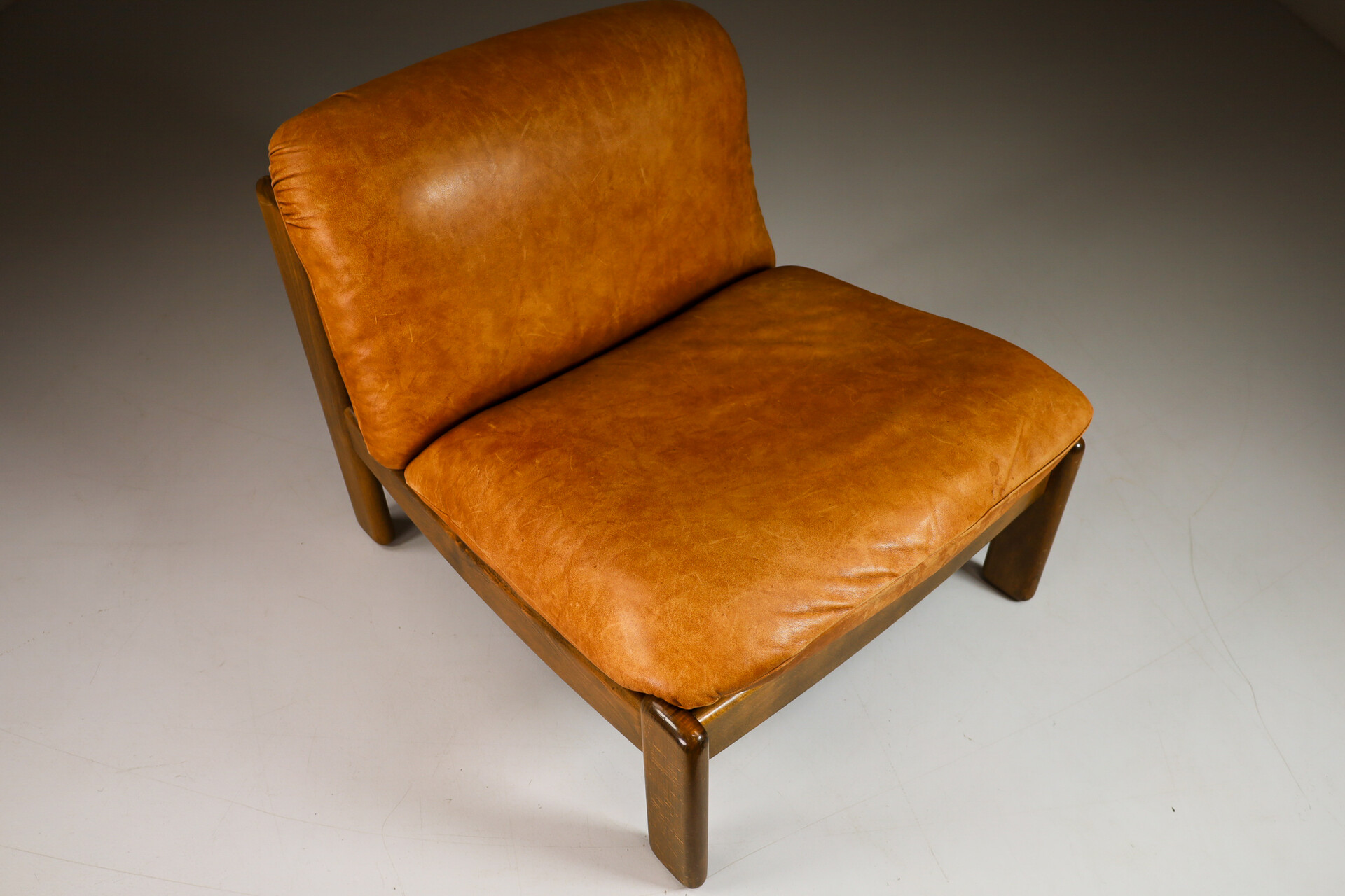 Mid century modern Cognac Leather Lounge Chairs / sectional sofa By Carl Straub Germany Mid-20th century