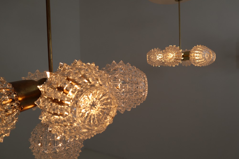 Mid century modern Cristal Glass Chandeliers with Brass Germany 1970s Mid-20th century