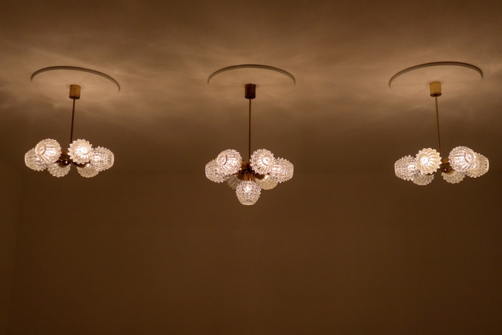 Mid century modern Cristal Glass Chandeliers with Brass Germany 1970s Mid-20th century