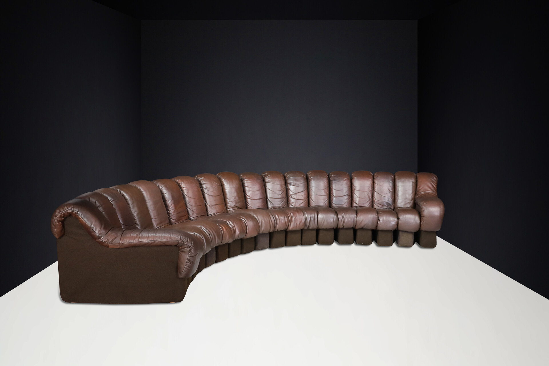Mid century modern De Sede DS 600 'Snake' Sectional Sofa in Patinated Brown Leather by Ueli Berger Switzerland 1972 Late-20th century