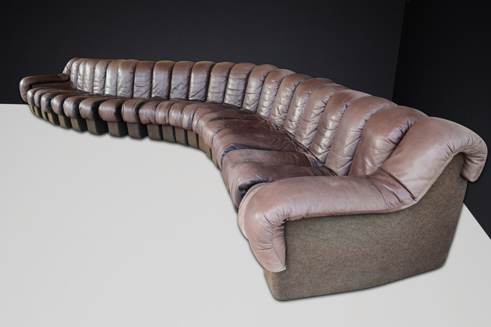 Mid century modern De Sede DS 600 Snake Sofa in patinated Leather by Ueli Berger Switzerland 1972 Mid-20th century