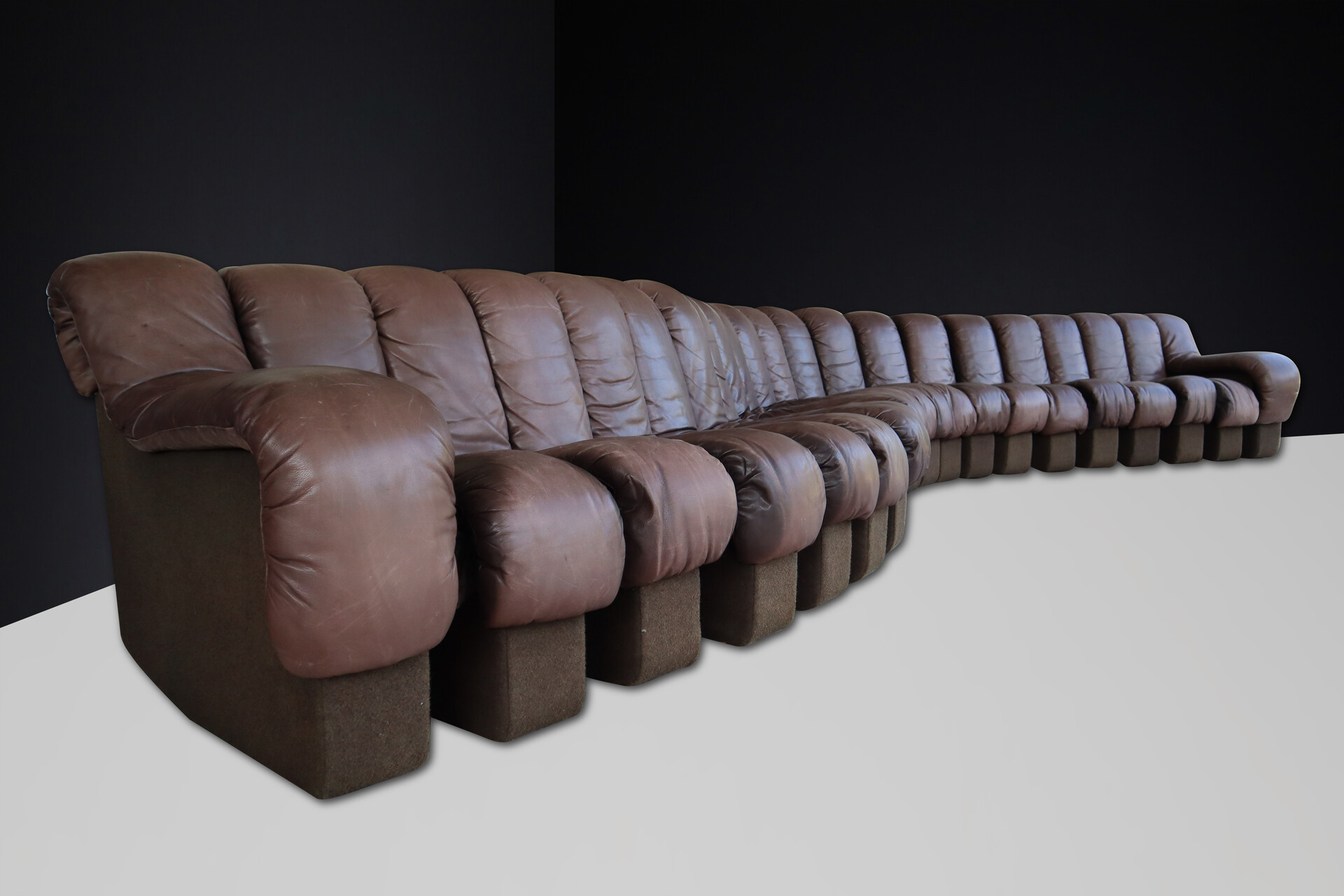 Mid century modern De Sede DS 600 Snake Sofa in patinated Leather by Ueli Berger Switzerland 1972 Mid-20th century