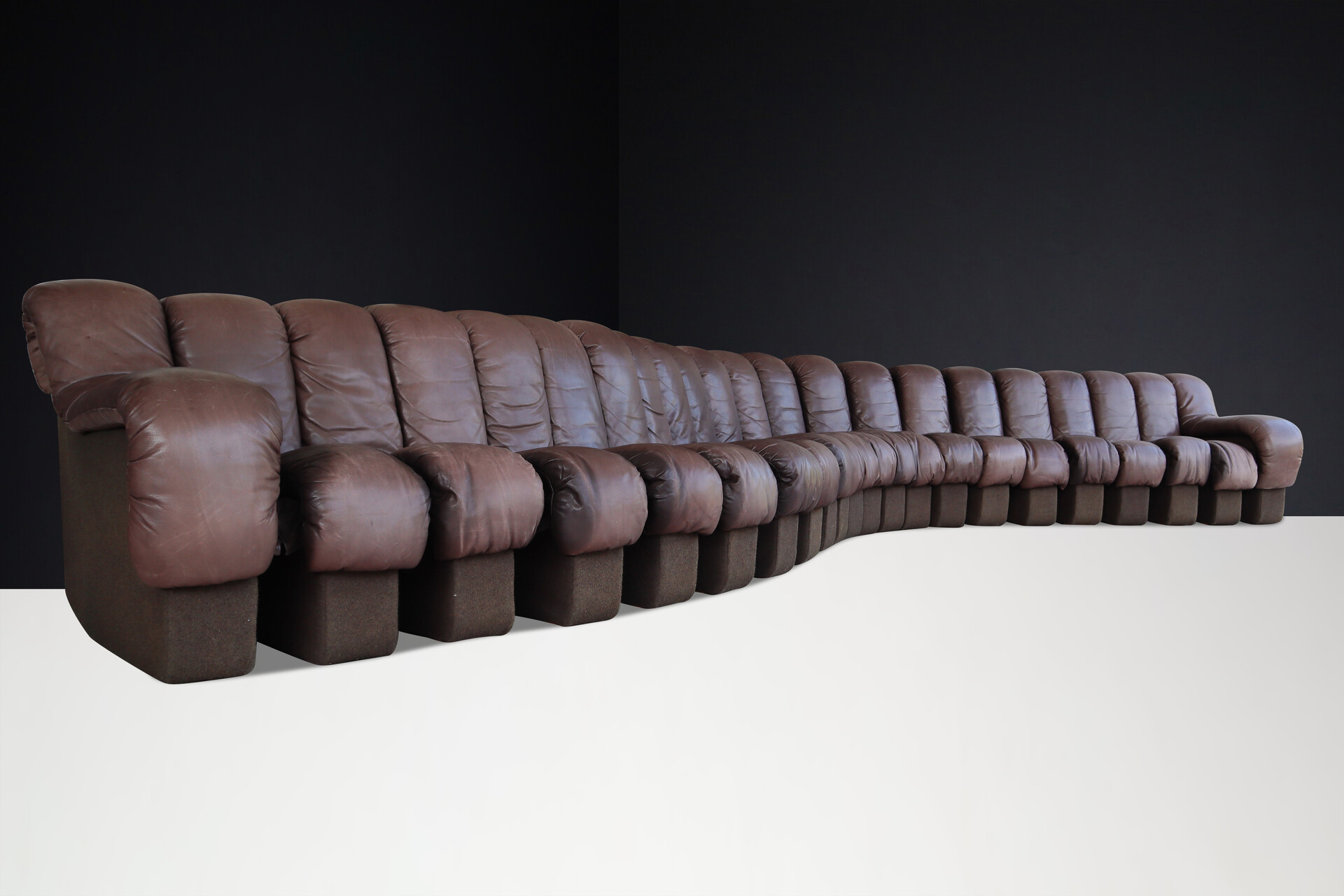 Mid century modern De Sede DS 600 Snake Sofa in patinated Leather by Ueli Berger Switzerland 1972 Mid-20th century