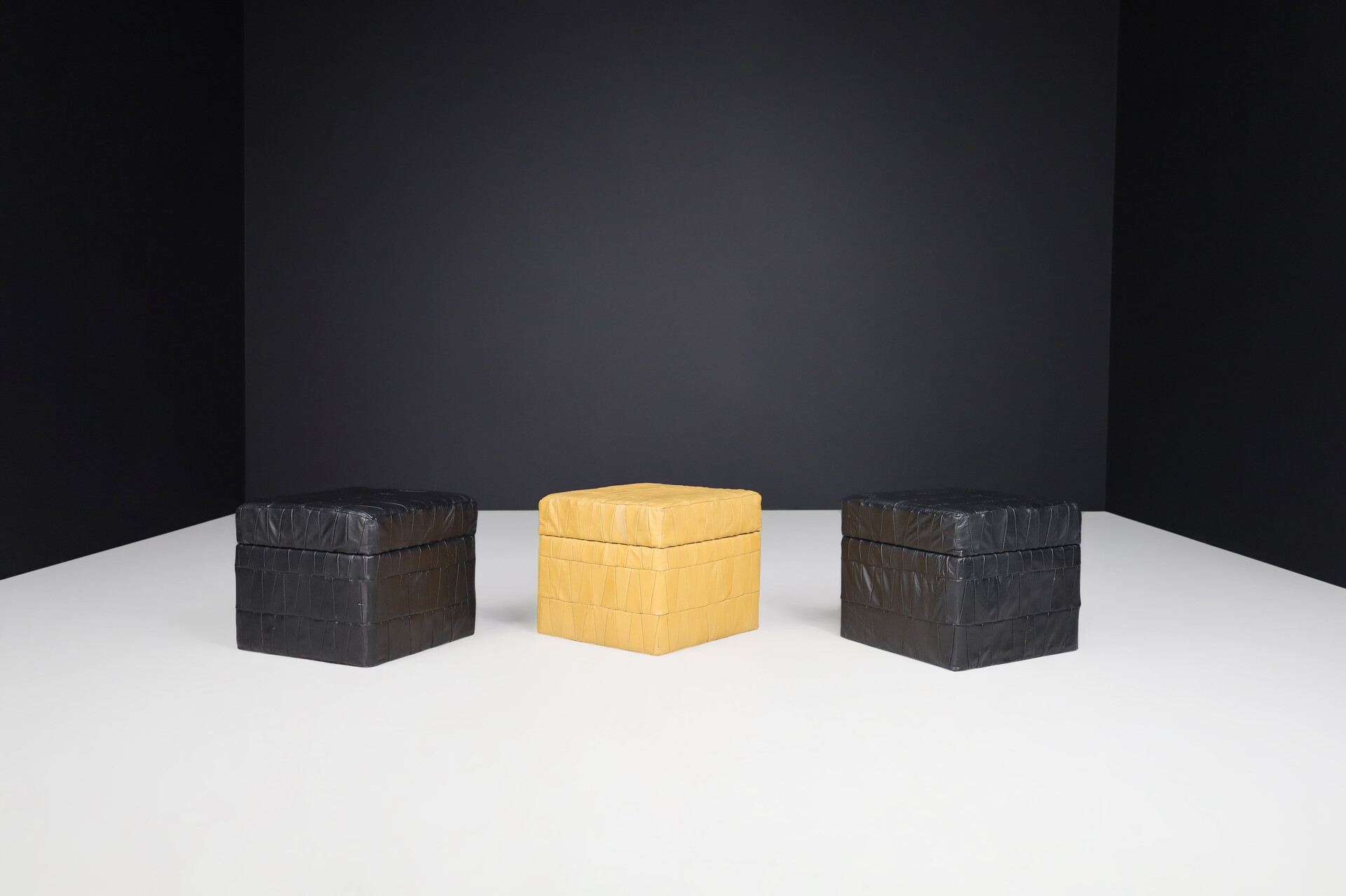 Mid century modern De Sede Patchwork Leather Pouf with extra storage , 1960s Switzerland Mid-20th century