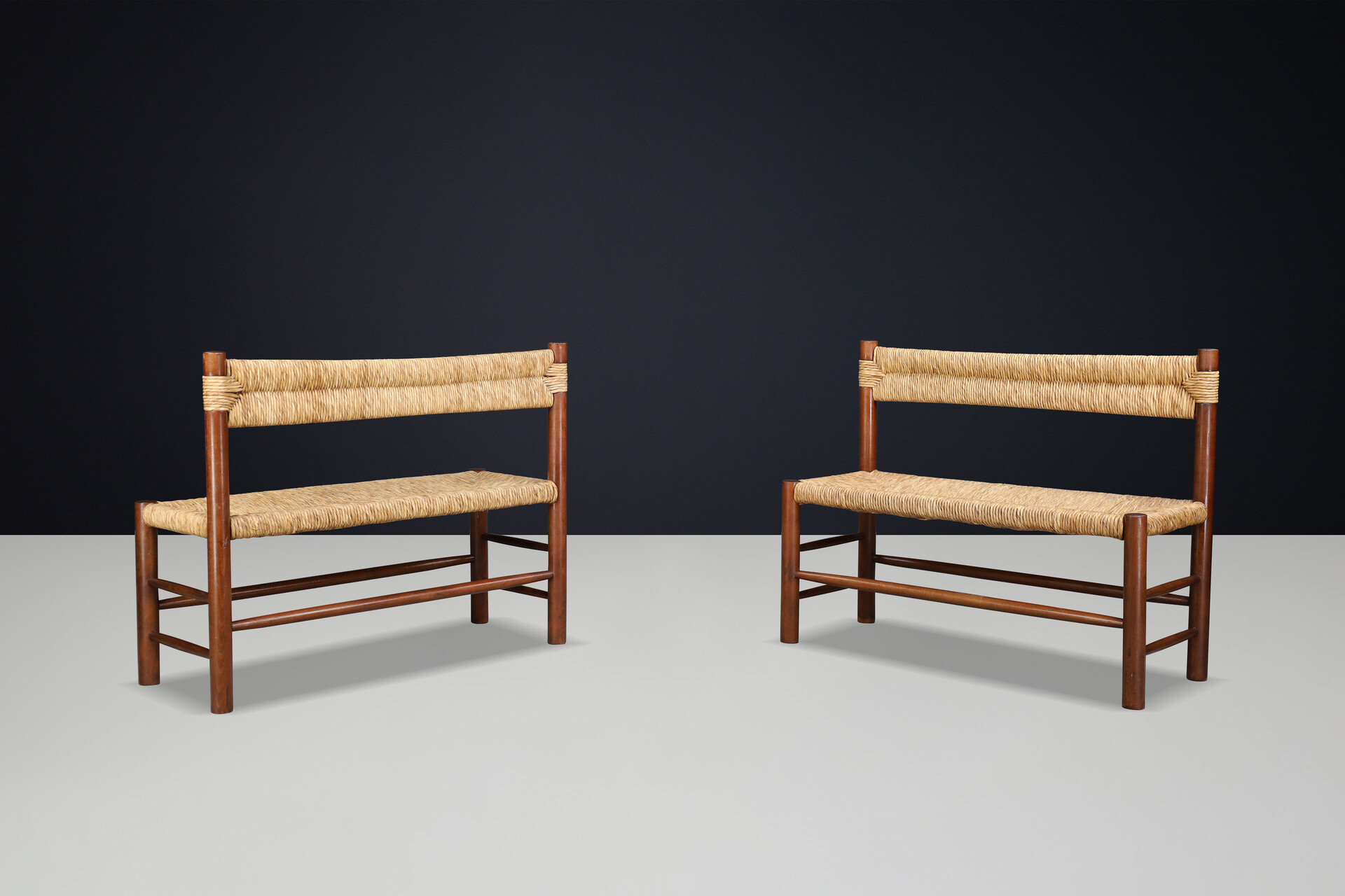 Mid century modern Dordogne Straw Bench by Charlotte Perriand for Robert Sentou, France, 1960s Mid-20th century