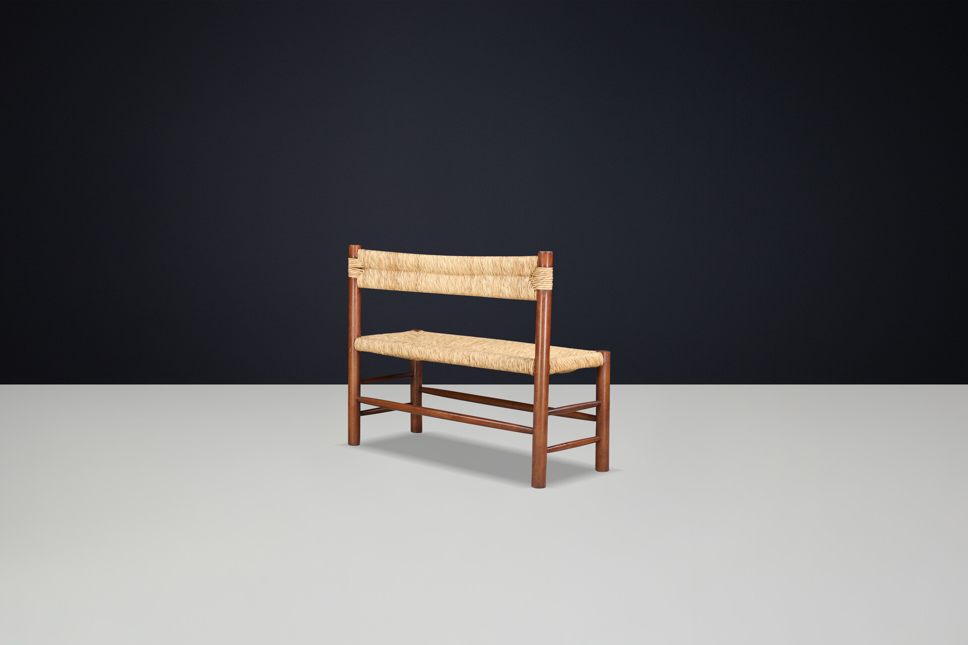 Mid century modern Dordogne Straw Bench by Charlotte Perriand for Robert Sentou, France, 1960s Mid-20th century
