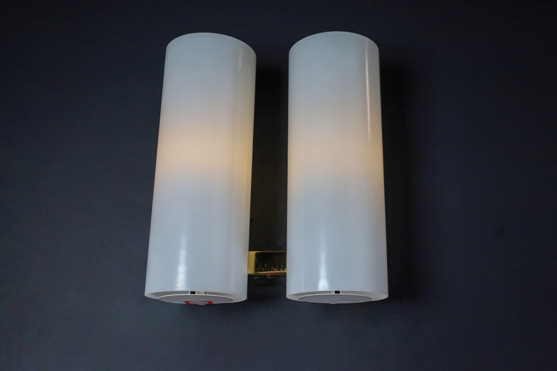 Mid century modern Doria Leuchten Wall Lights Sconces Brass Opaline Glass and Steel, Germany 1960s Mid-20th century