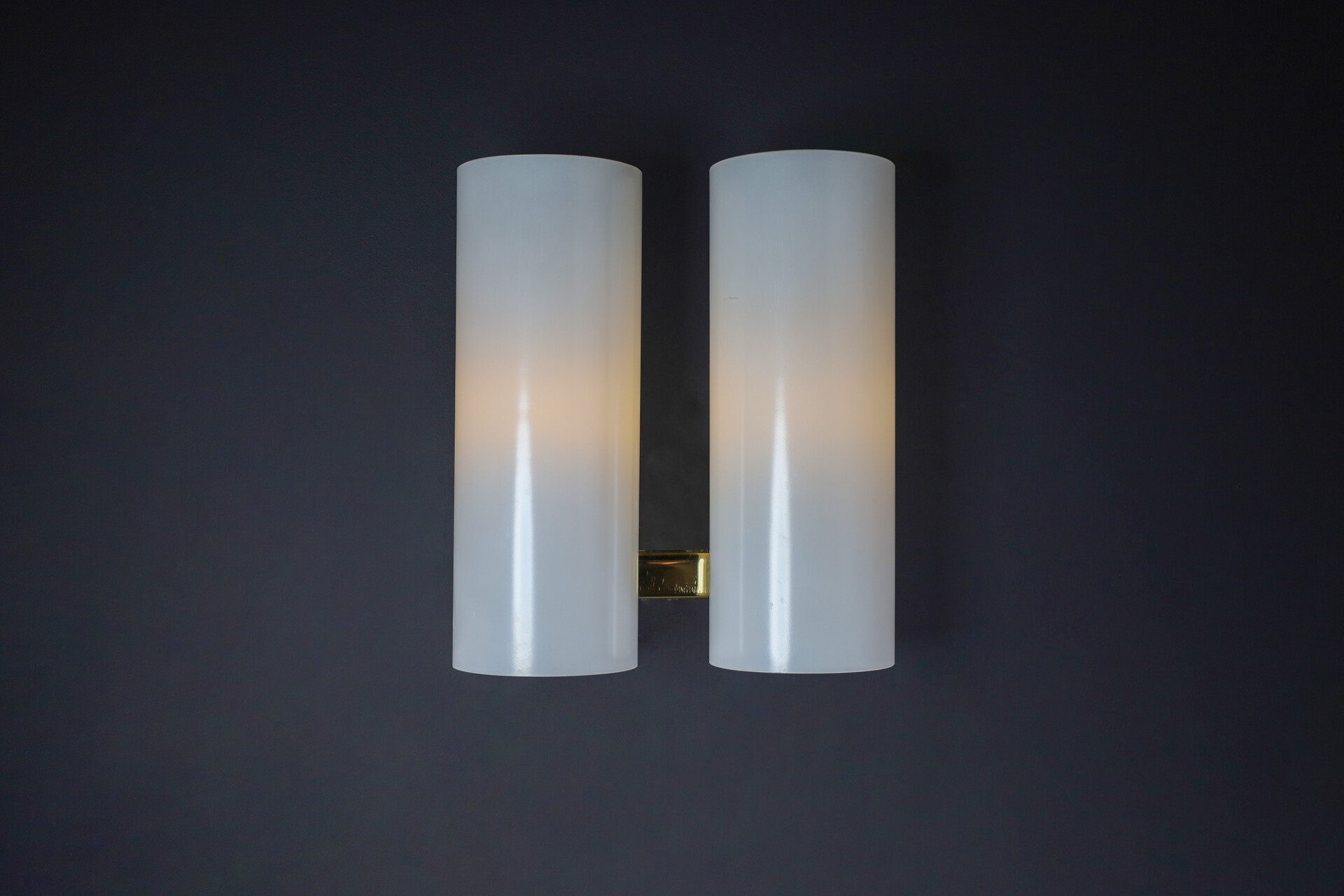 Mid century modern Doria Leuchten Wall Lights Sconces Brass Opaline Glass and Steel, Germany 1960s Mid-20th century