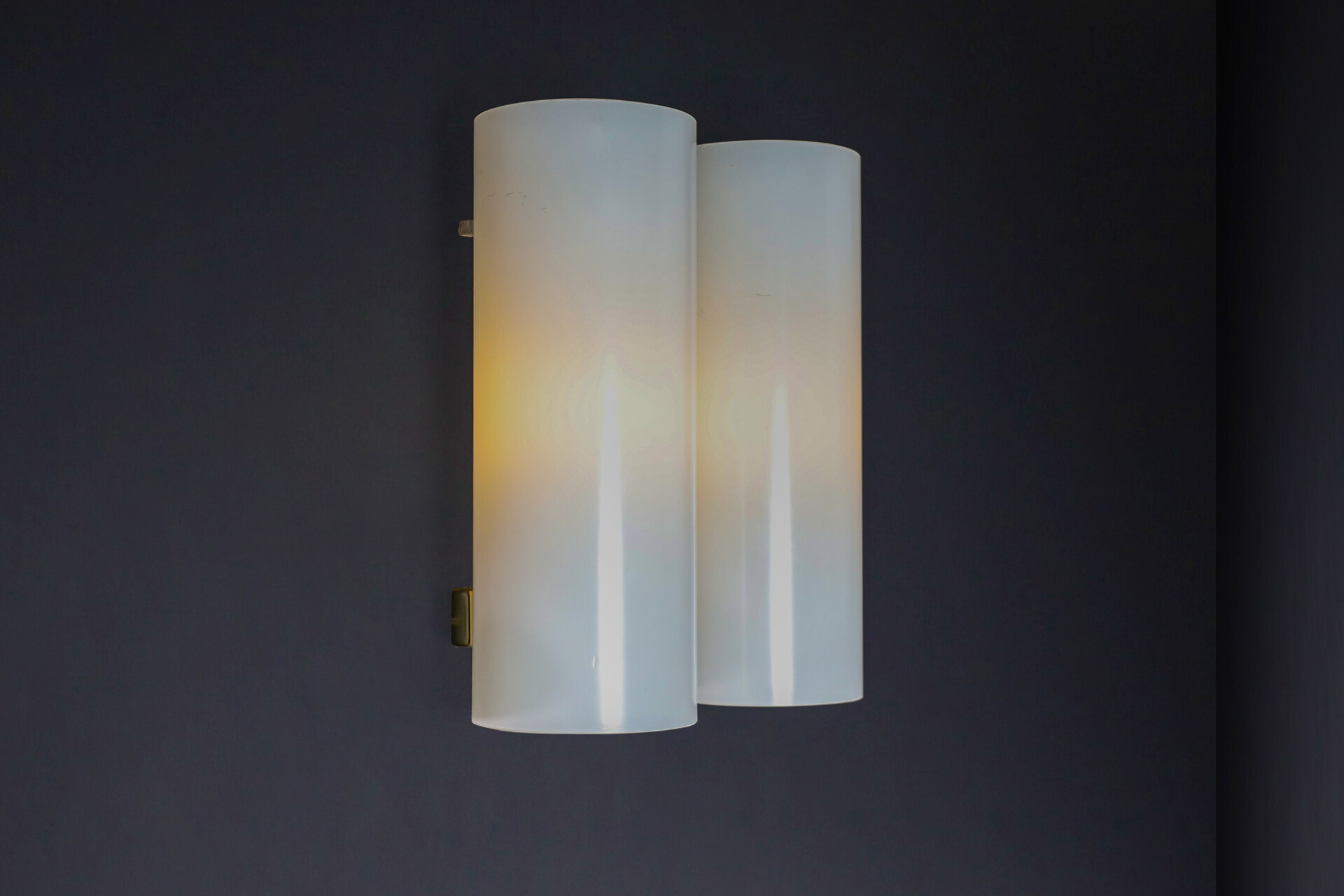 Mid century modern Doria Leuchten Wall Lights Sconces Brass Opaline Glass and Steel, Germany 1960s Mid-20th century