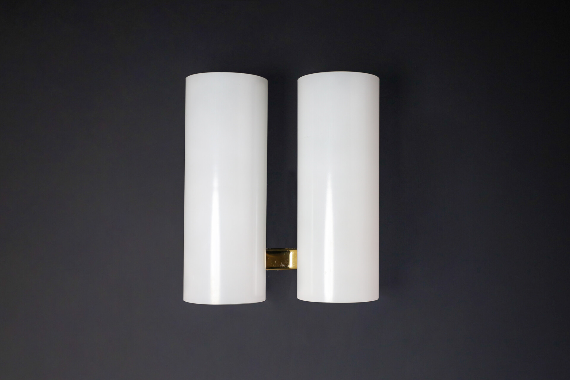 Mid century modern Doria Leuchten Wall Lights Sconces Brass Opaline Glass and Steel, Germany 1960s Mid-20th century