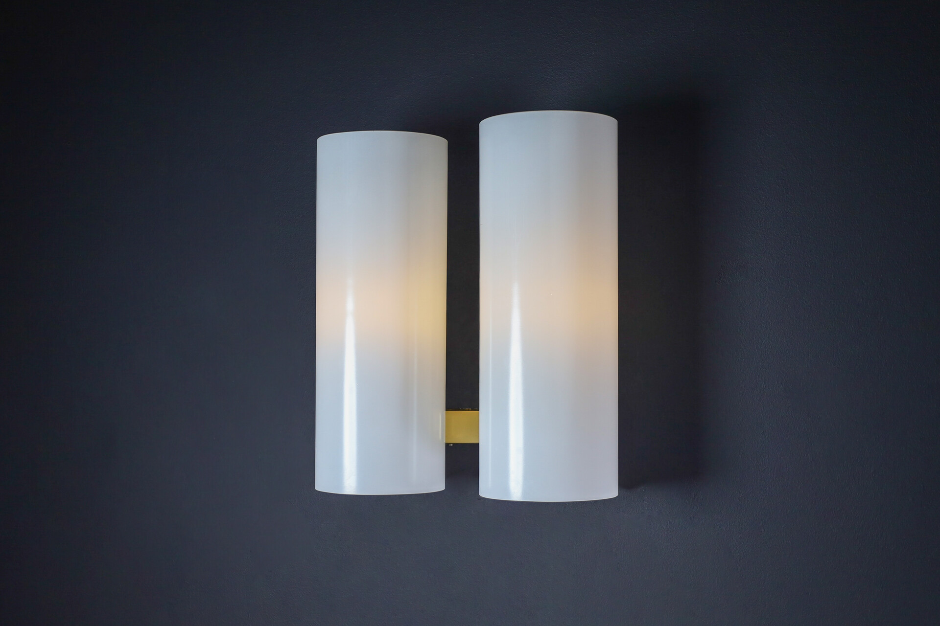 Mid century modern Doria Leuchten Wall Lights Sconces Brass Opaline Glass and Steel, Germany 1960s Mid-20th century