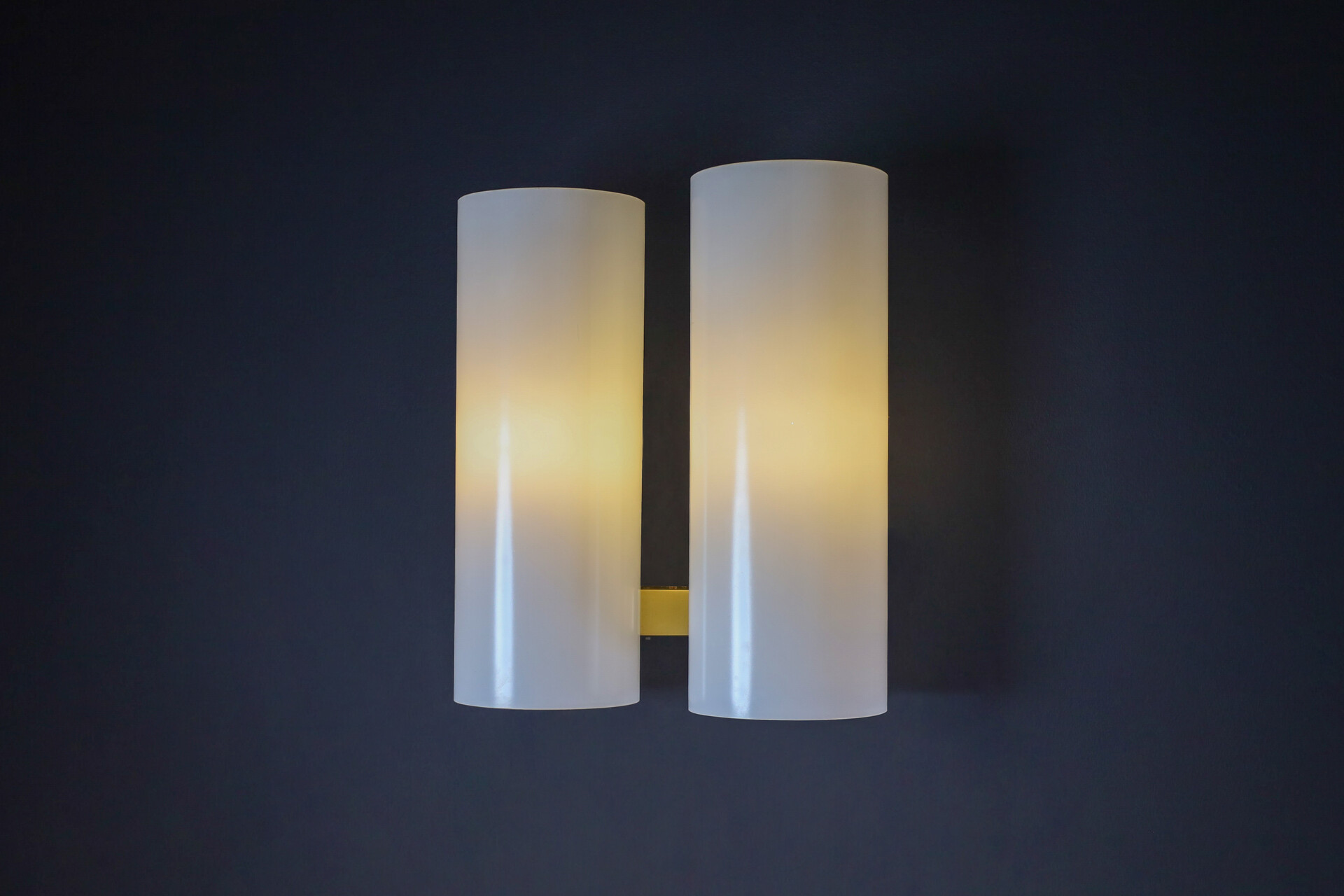 Mid century modern Doria Leuchten Wall Lights Sconces Brass Opaline Glass and Steel, Germany 1960s Mid-20th century