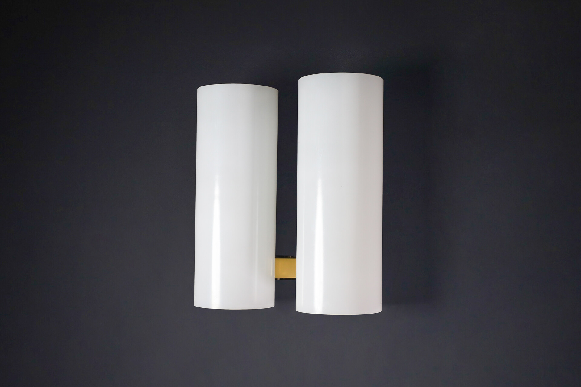 Mid century modern Doria Leuchten Wall Lights Sconces Brass Opaline Glass and Steel, Germany 1960s Mid-20th century