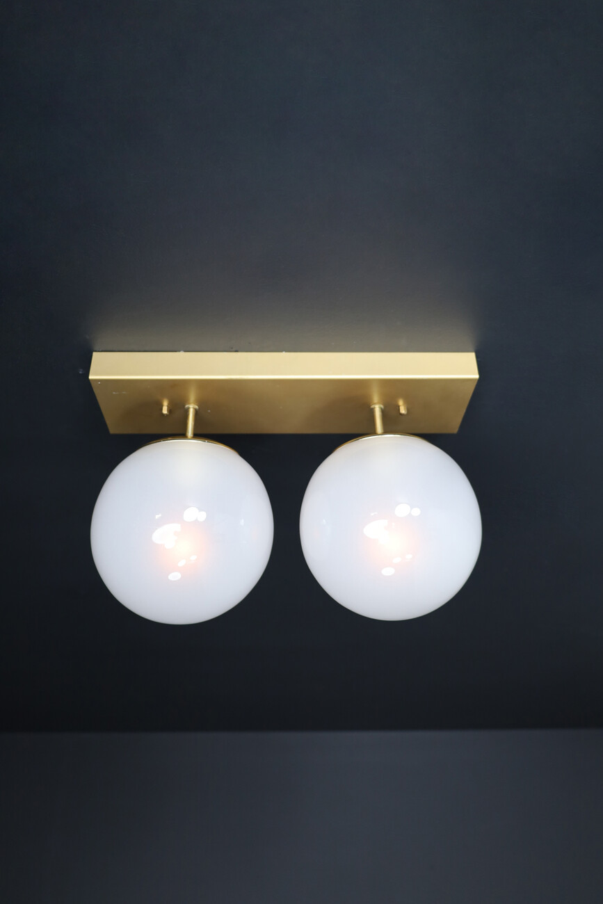 Mid century modern Double Wall Scones with Hand Blowed Frosted Glass Globes Mid-20th century