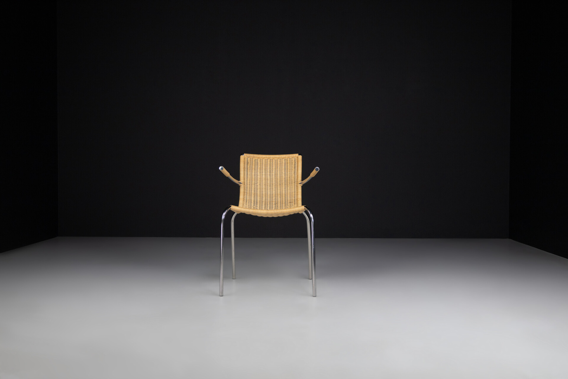 Mid century modern Dutch design armchairs in wicker and chrome , The Netherlands 1960s Mid-20th century