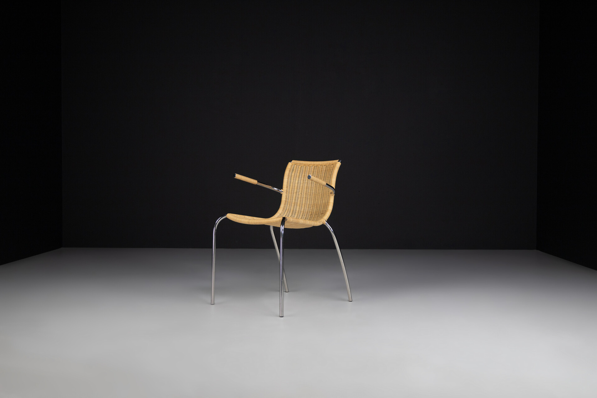 Mid century modern Dutch design armchairs in wicker and chrome , The Netherlands 1960s Mid-20th century