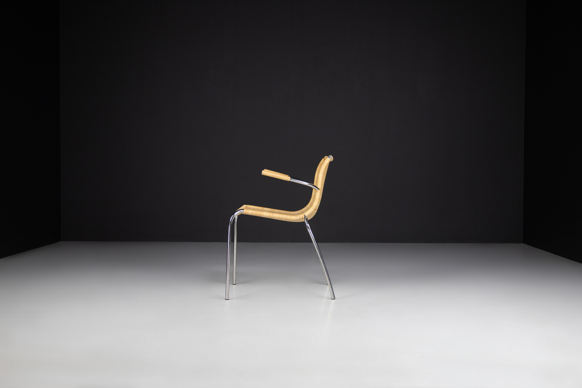 Mid century modern Dutch design armchairs in wicker and chrome , The Netherlands 1960s Mid-20th century