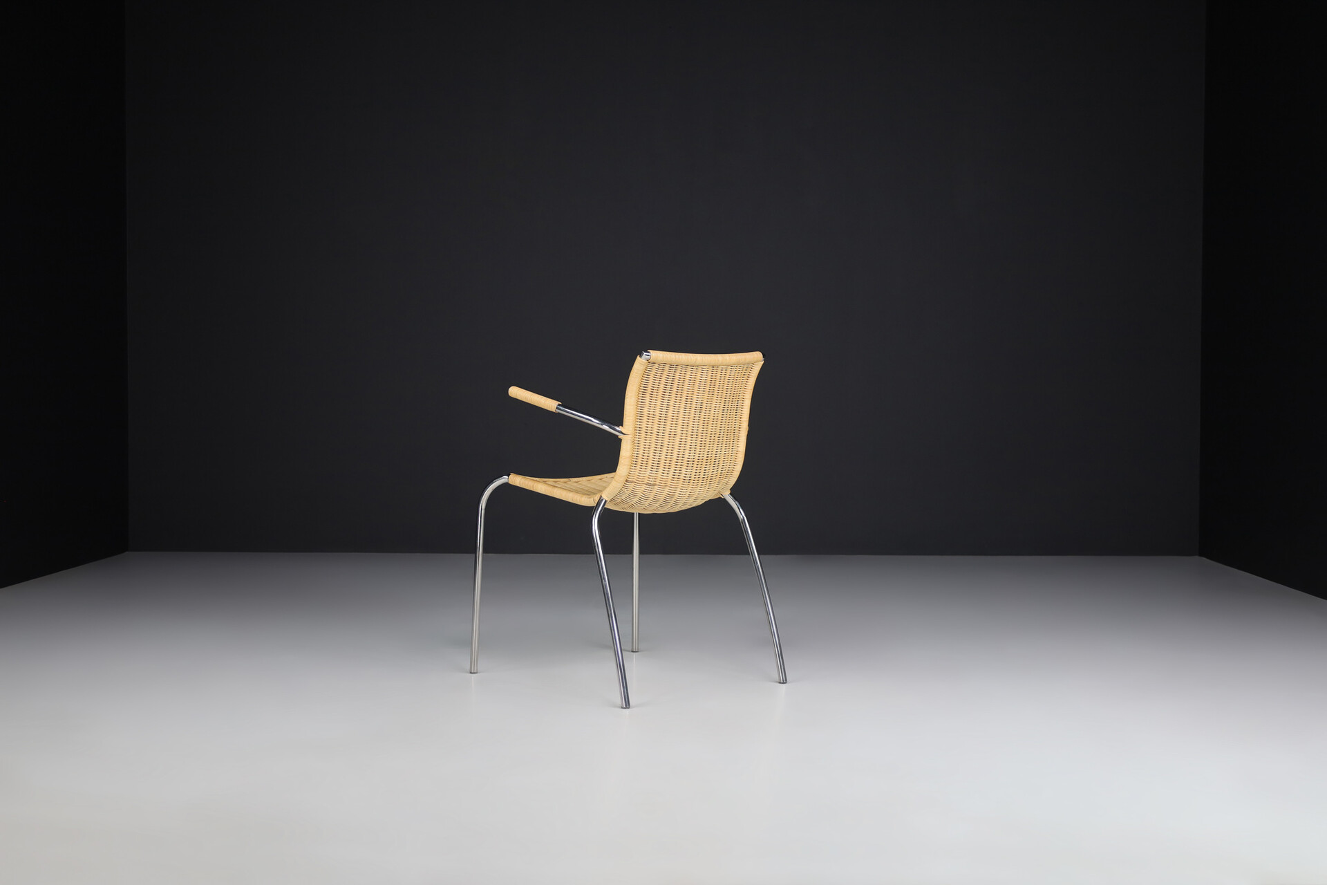 Mid century modern Dutch design armchairs in wicker and chrome , The Netherlands 1960s Mid-20th century