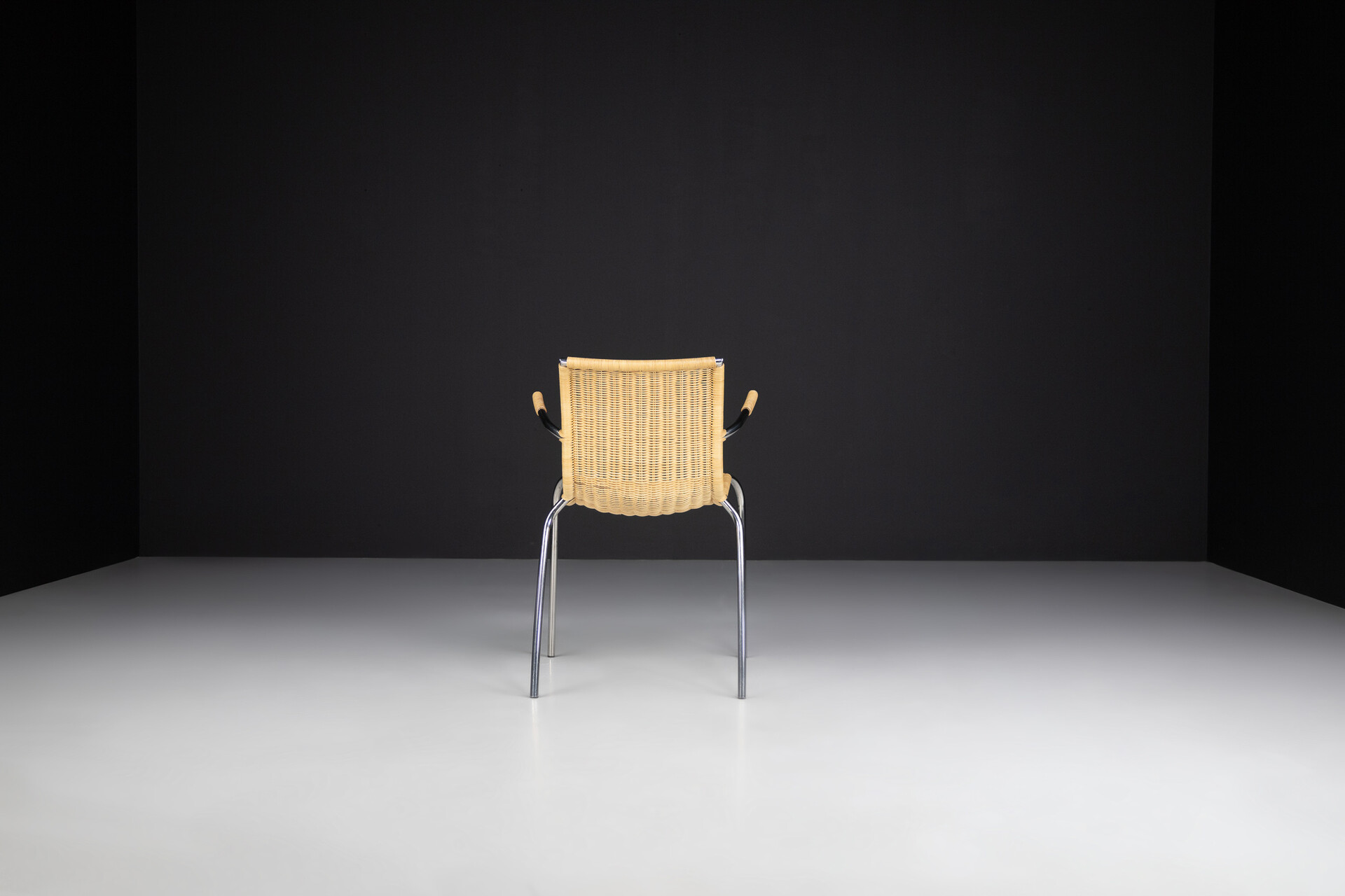 Mid century modern Dutch design armchairs in wicker and chrome , The Netherlands 1960s Mid-20th century