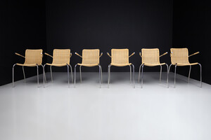 Mid century modern Dutch design armchairs in wicker and chrome , The Netherlands 1960s Mid-20th century