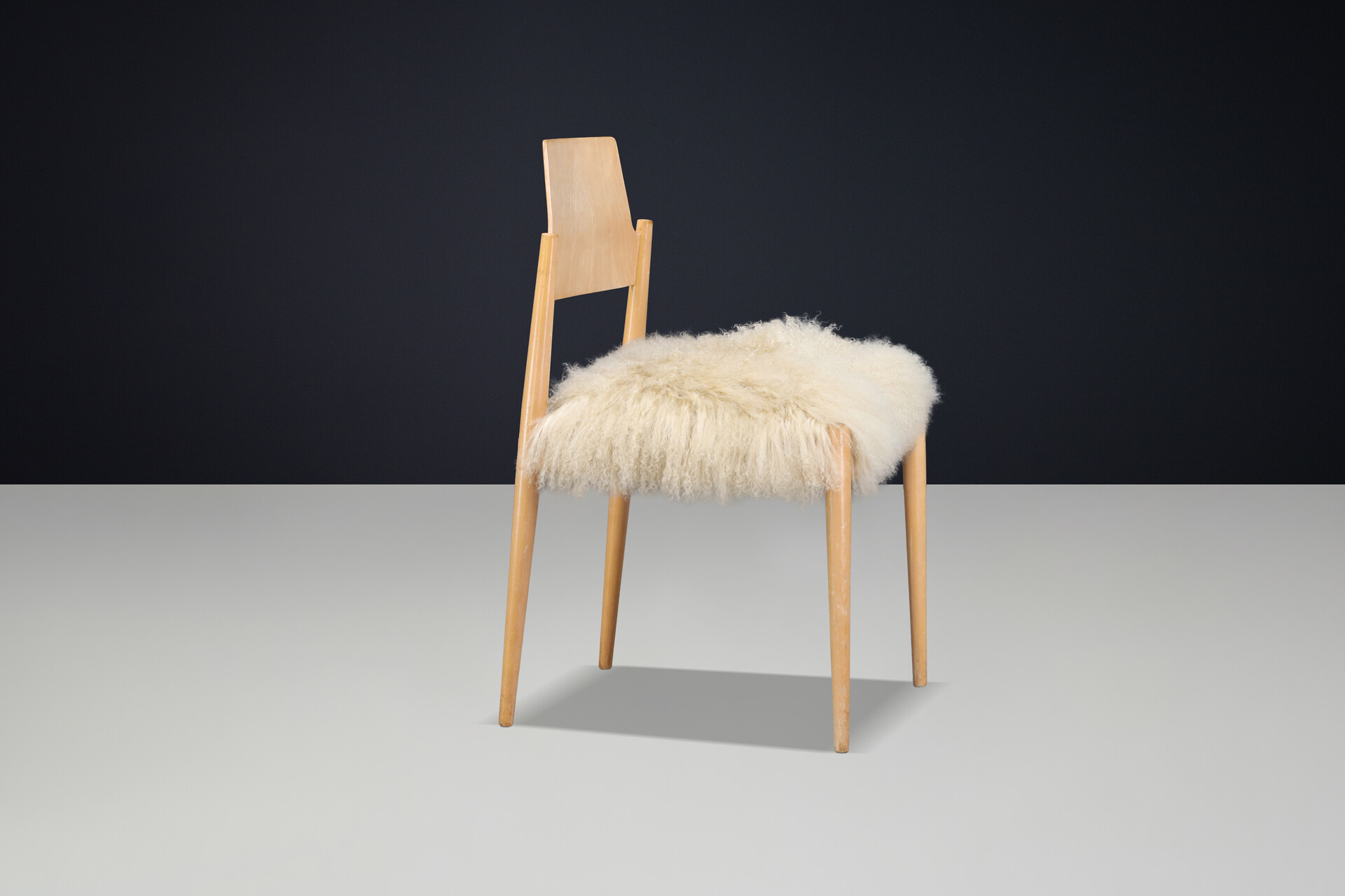 Mid century modern Egon Eiermann SE 119 Dining Chairs, Tibetan Ecru Sheepskin Germany 1950s Mid-20th century