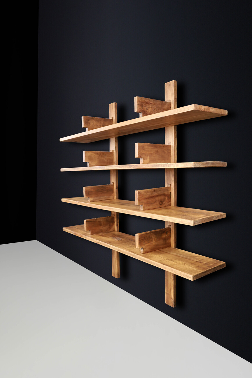 Mid century modern Elm Patinated Elm Bookshelf in the Style of Pierre Chapo, France 1970s Mid-20th century