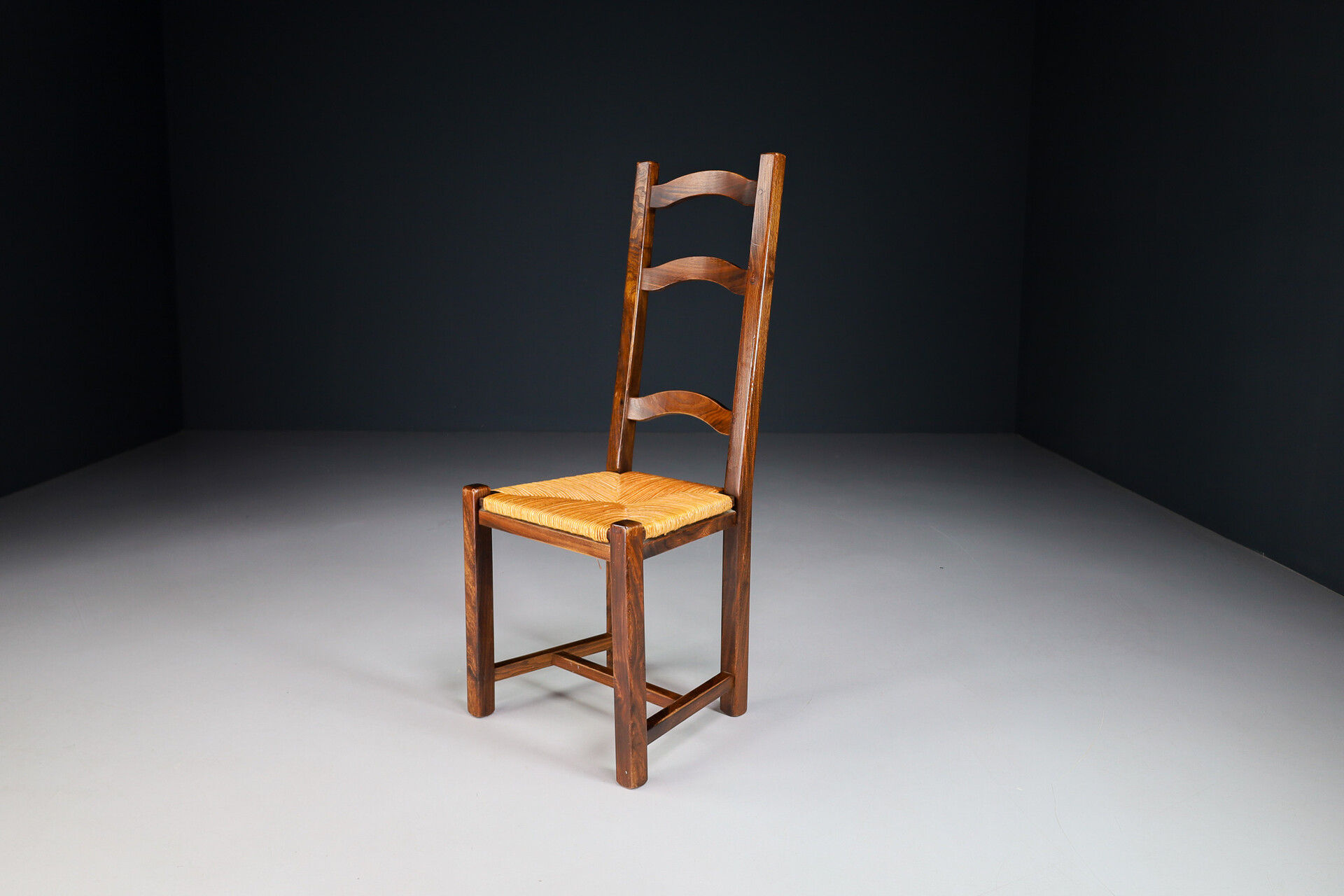 Mid century modern Elmwood and cane High Back Dining chairs, France 1960s Mid-20th century